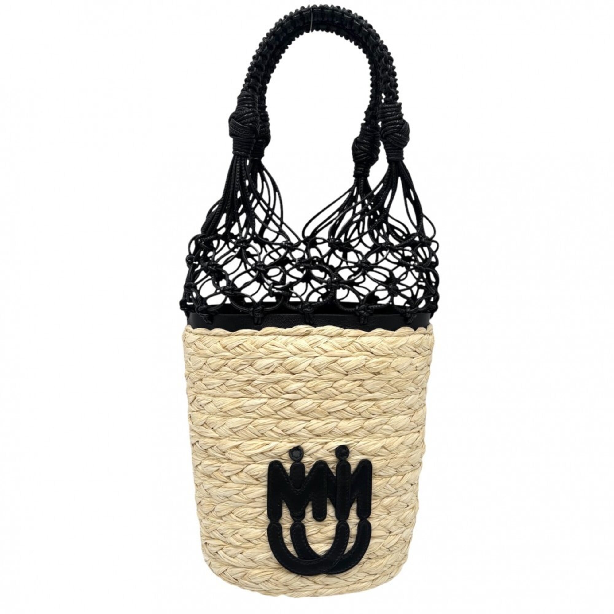 Miu Miu Beige Black Straw Handbag (Pre-Owned)