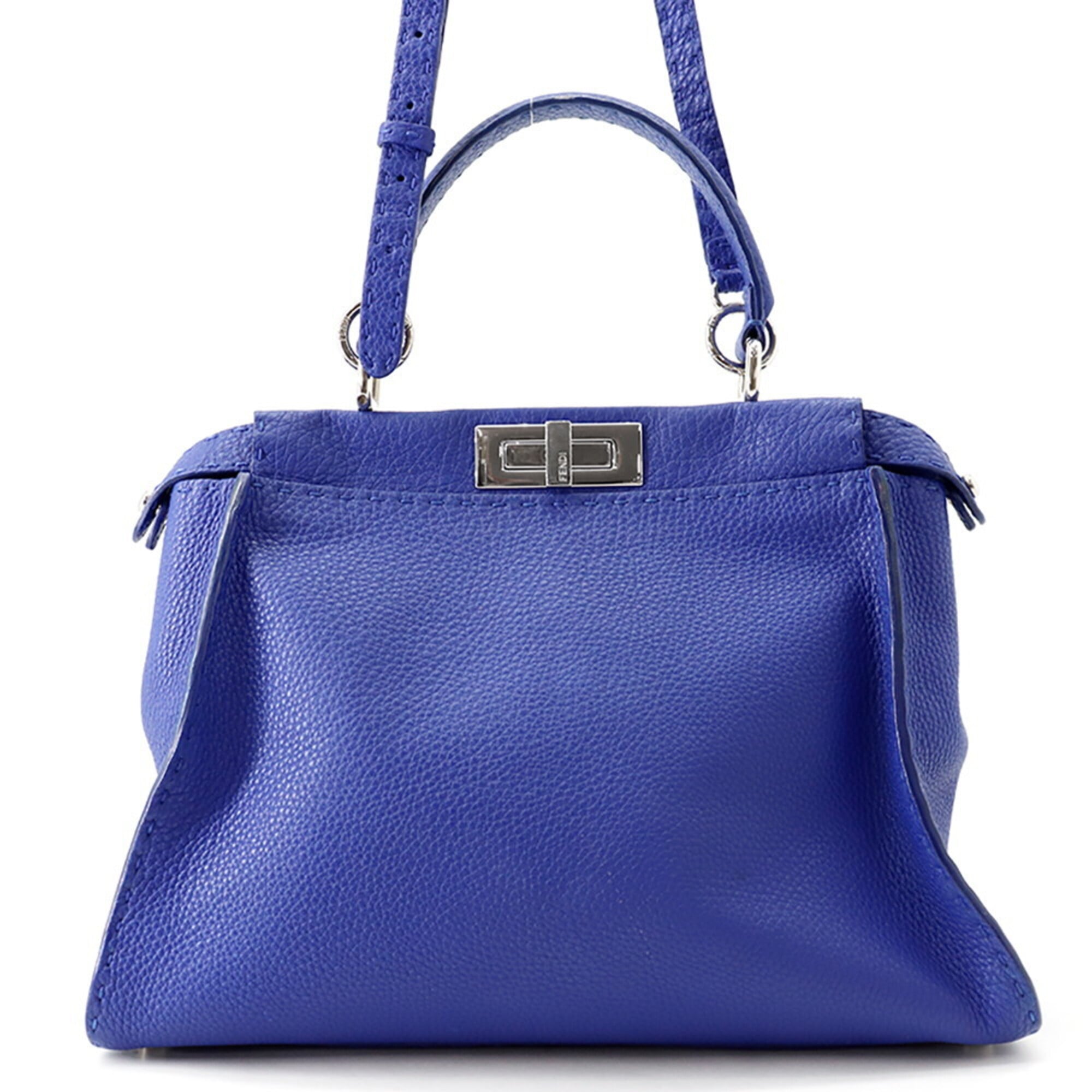 Fendi Blue Leather Handbag Shoulder Bag (Pre-Owned)