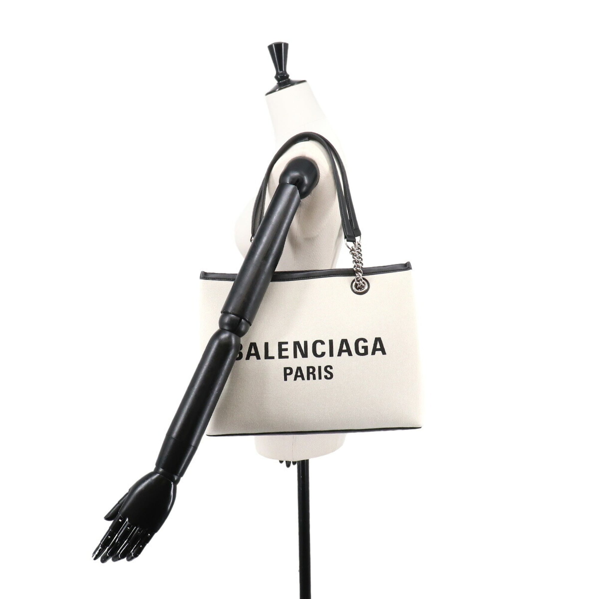 Balenciaga Black White Canvas Leather Handbag Tote Bag (Pre-Owned)