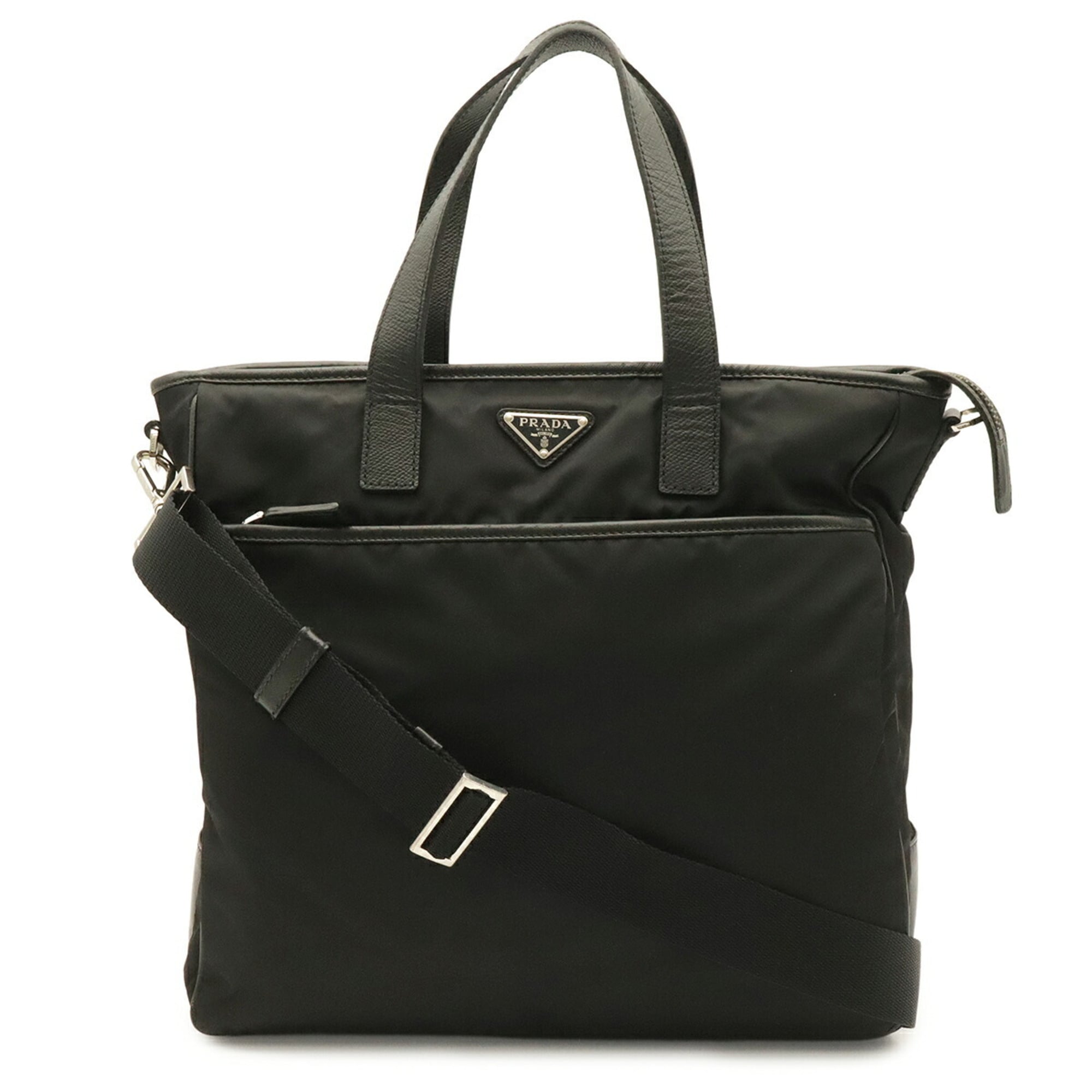 Prada Black Nylon Leather Handbag Shoulder Bag Tote Bag (Pre-Owned)
