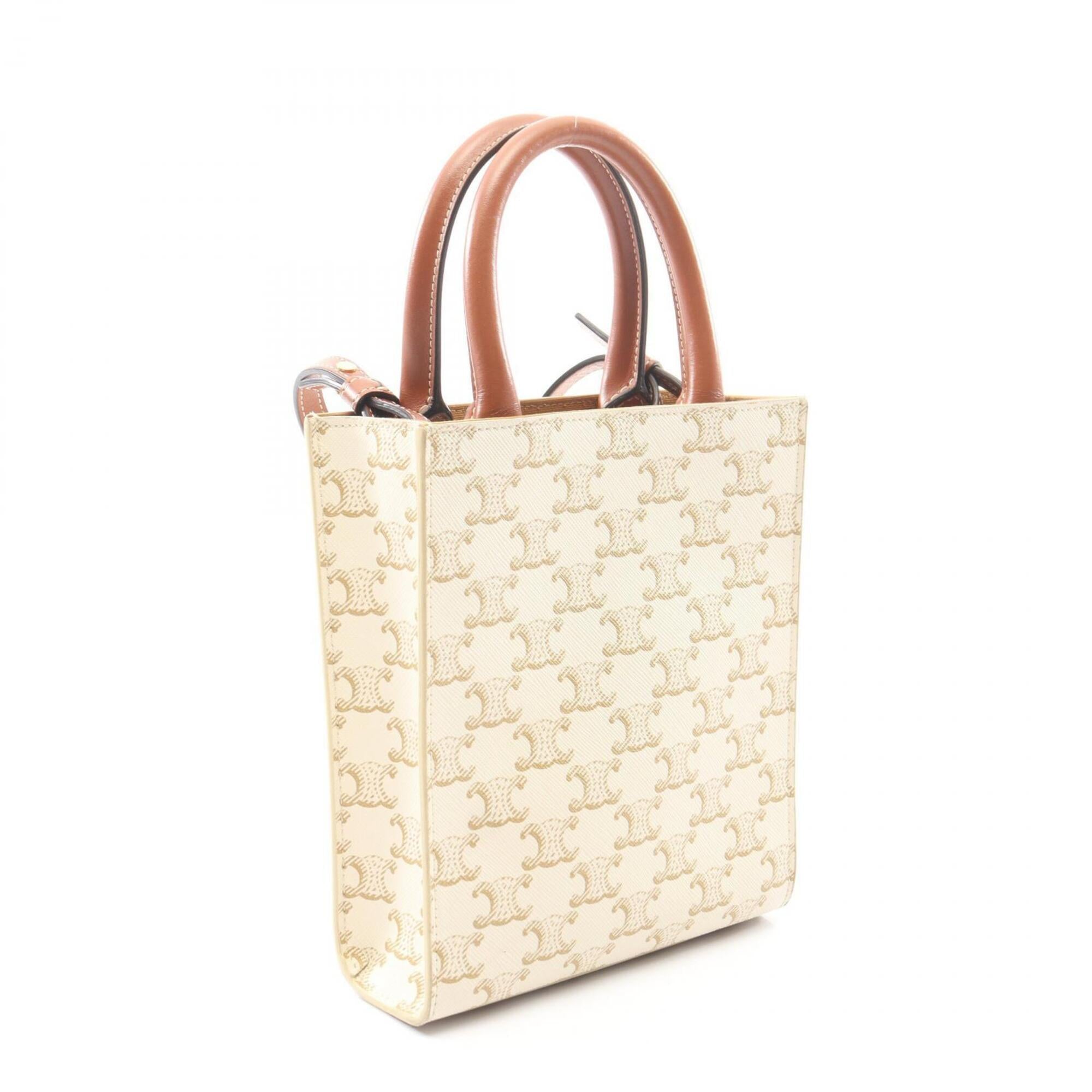 Celine Brown White Coated Canvas Leather Handbag (Pre-Owned)