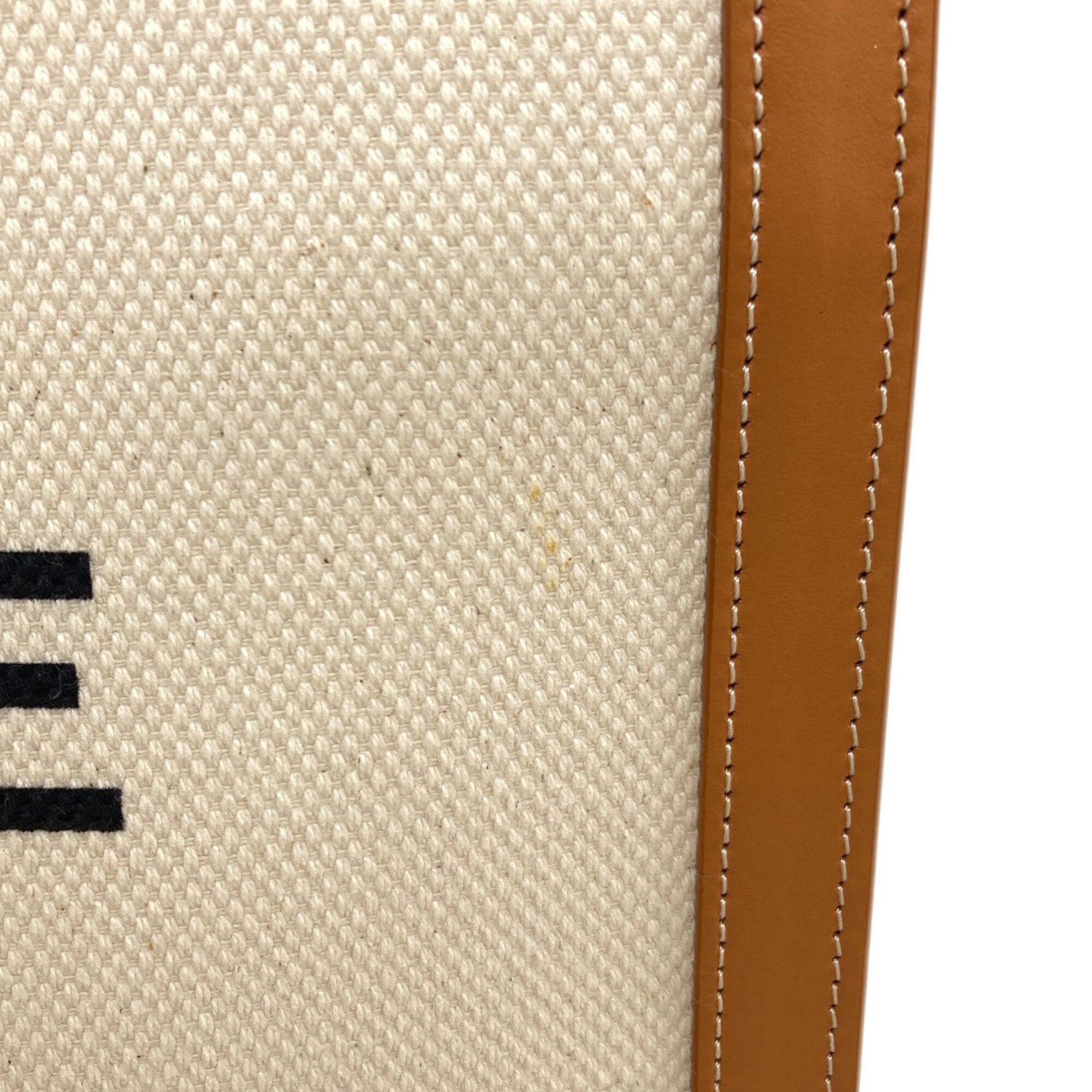 Celine Beige White Canvas Leather Handbag (Pre-Owned)