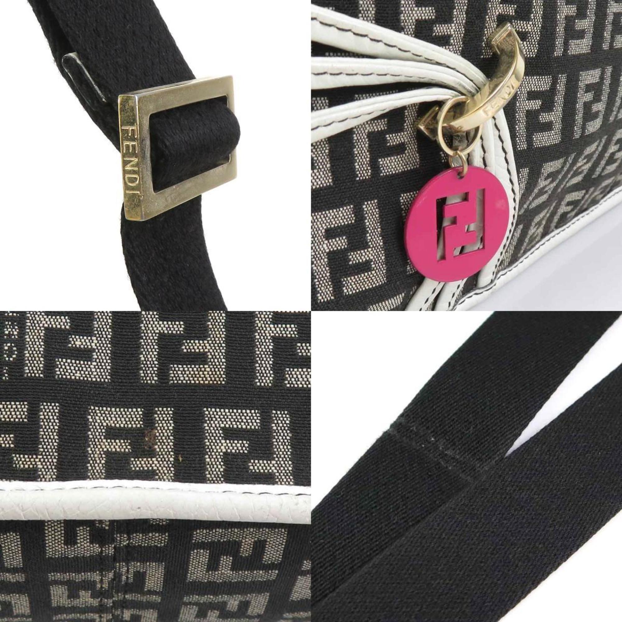 Fendi Black White Nylon Canvas Leather Shoulder Bag (Pre-Owned)
