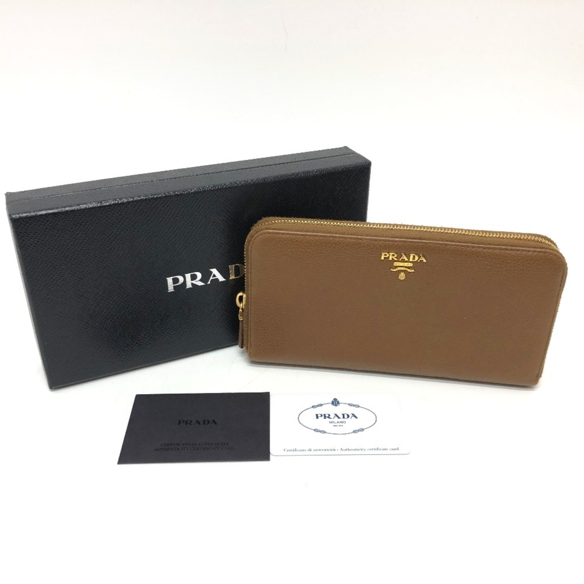Prada Brown Leather Long Wallet (Bi-Fold) (Pre-Owned)
