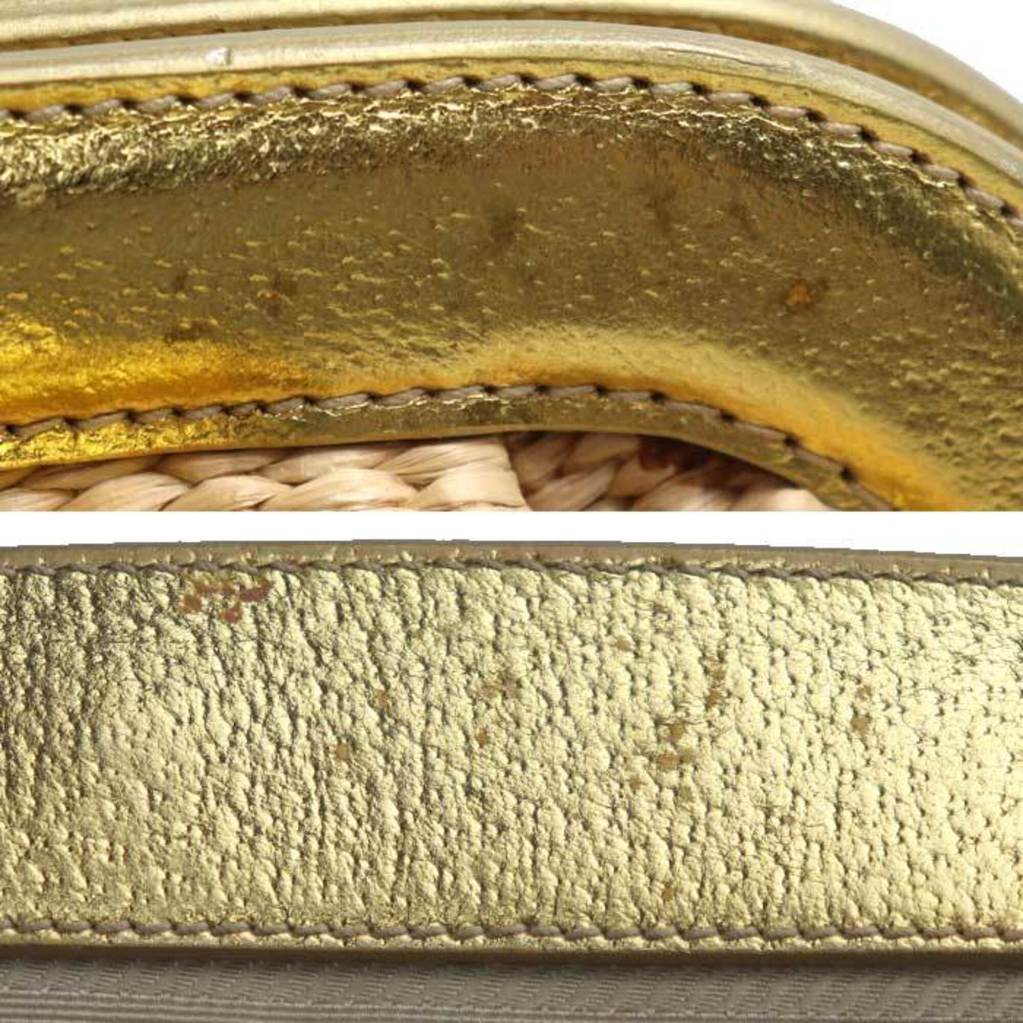 Prada Beige Gold Straw Leather Handbag (Pre-Owned)