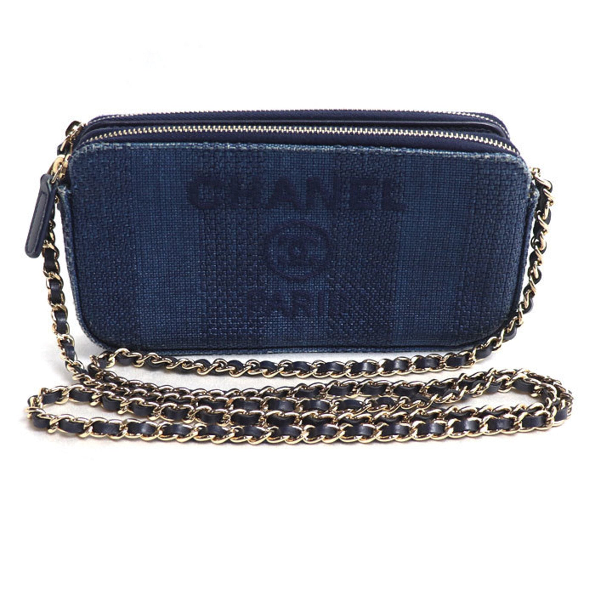 Chanel Navy Canvas Leather Shoulder Bag (Pre-Owned)