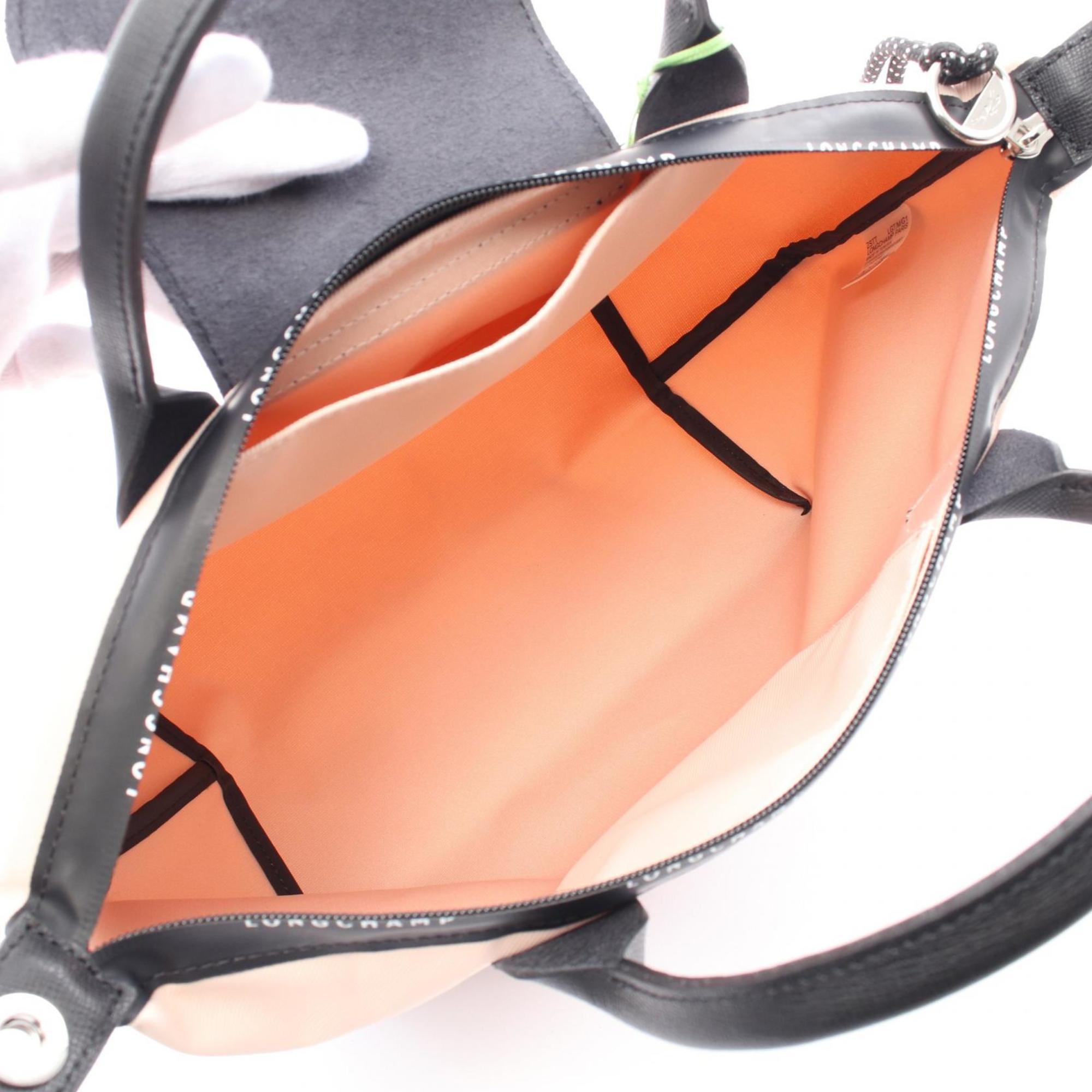 Longchamp Black Pink Canvas Leather Tote Bag (Pre-Owned)