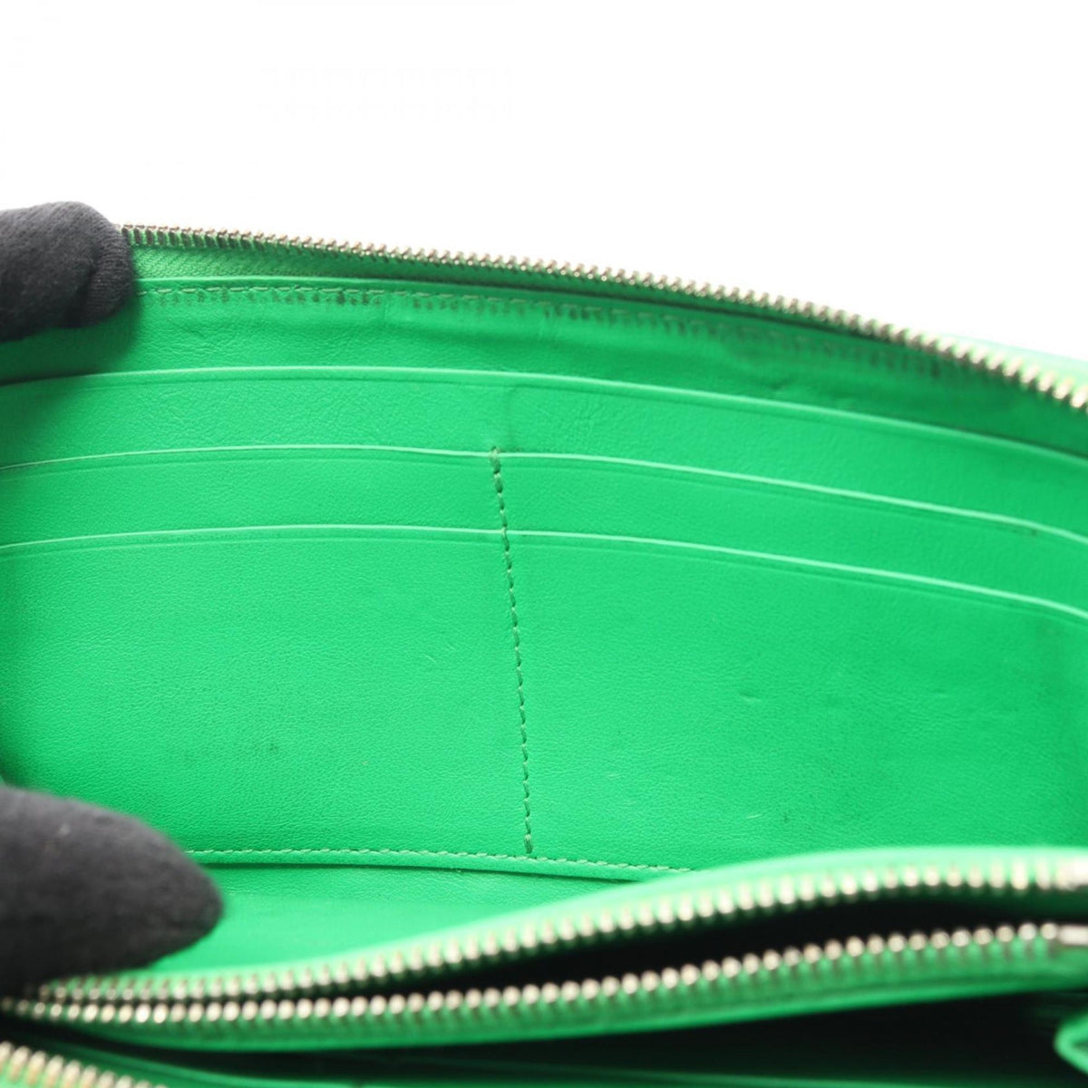 Bottega Veneta Intrecciato Green Leather Long Wallet (Bi-Fold) (Pre-Owned)