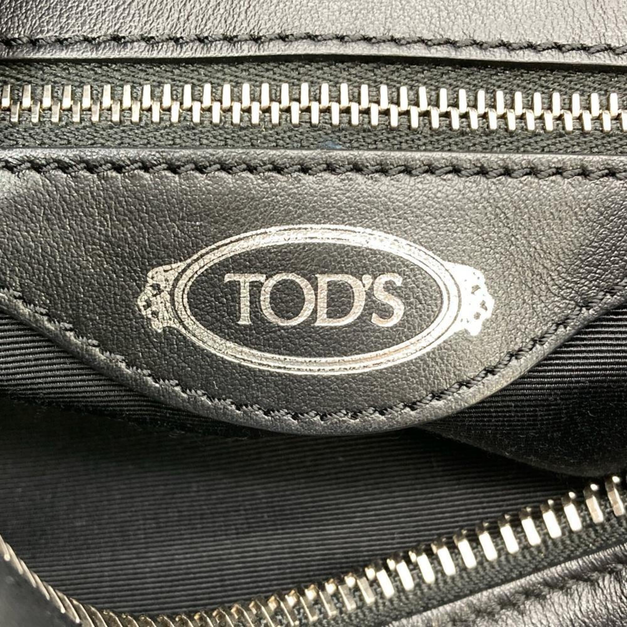 Tod's Black White Leather Shoulder Bag (Pre-Owned)