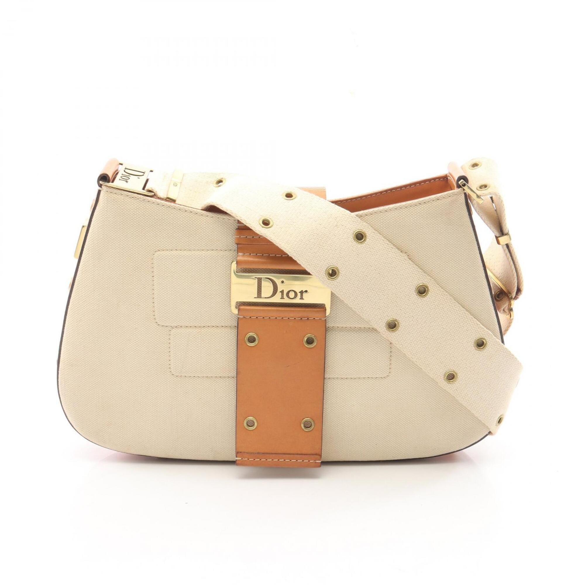 Christian Dior Brown Ivory Canvas Leather Handbag Shoulder Bag (Pre-Owned)