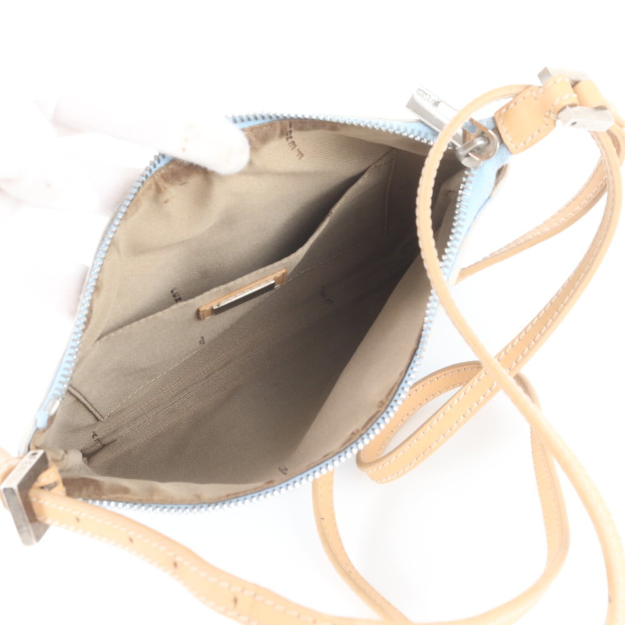 Fendi Blue Leather Canvas Handbag Shoulder Bag Tote Bag (Pre-Owned)