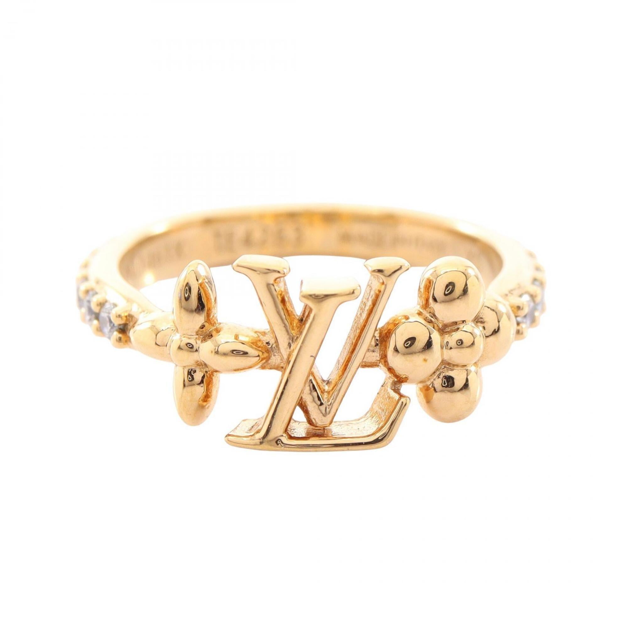 Louis Vuitton Gold Clear Gold Plating Rhinestone Band Ring (Pre-Owned)