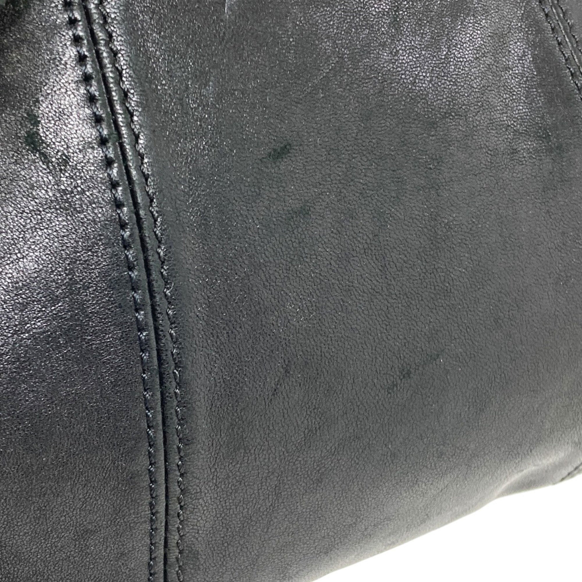 Longchamp Le Pliage Black Leather Shoulder Bag (Pre-Owned)
