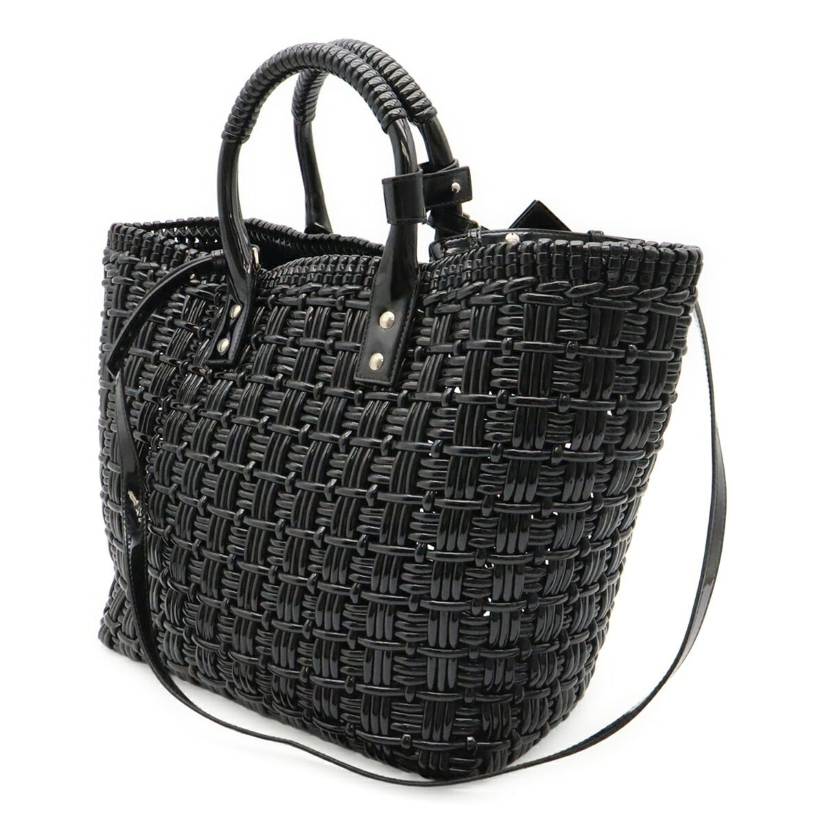Balenciaga Black Vinyl Basket Handbag Shoulder Bag (Pre-Owned)