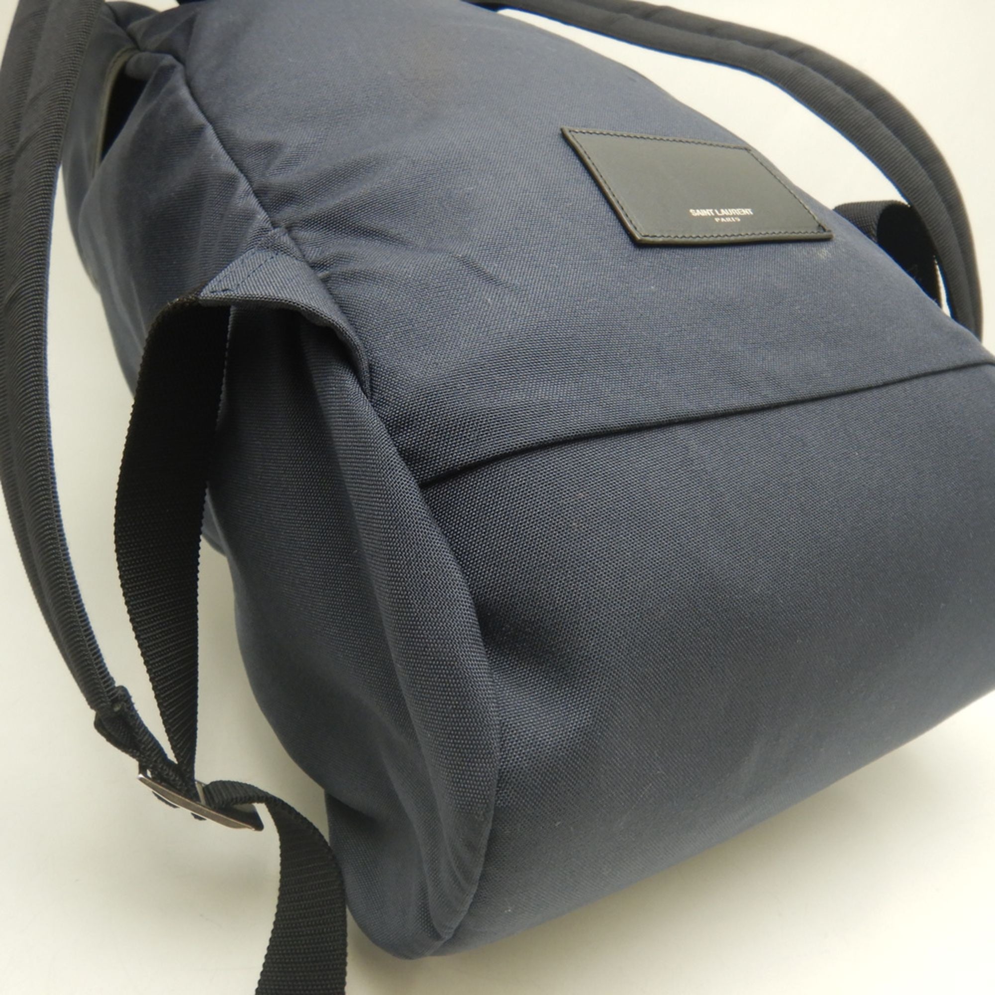 Yves Saint Laurent Navy Canvas Leather Backpack (Pre-Owned)