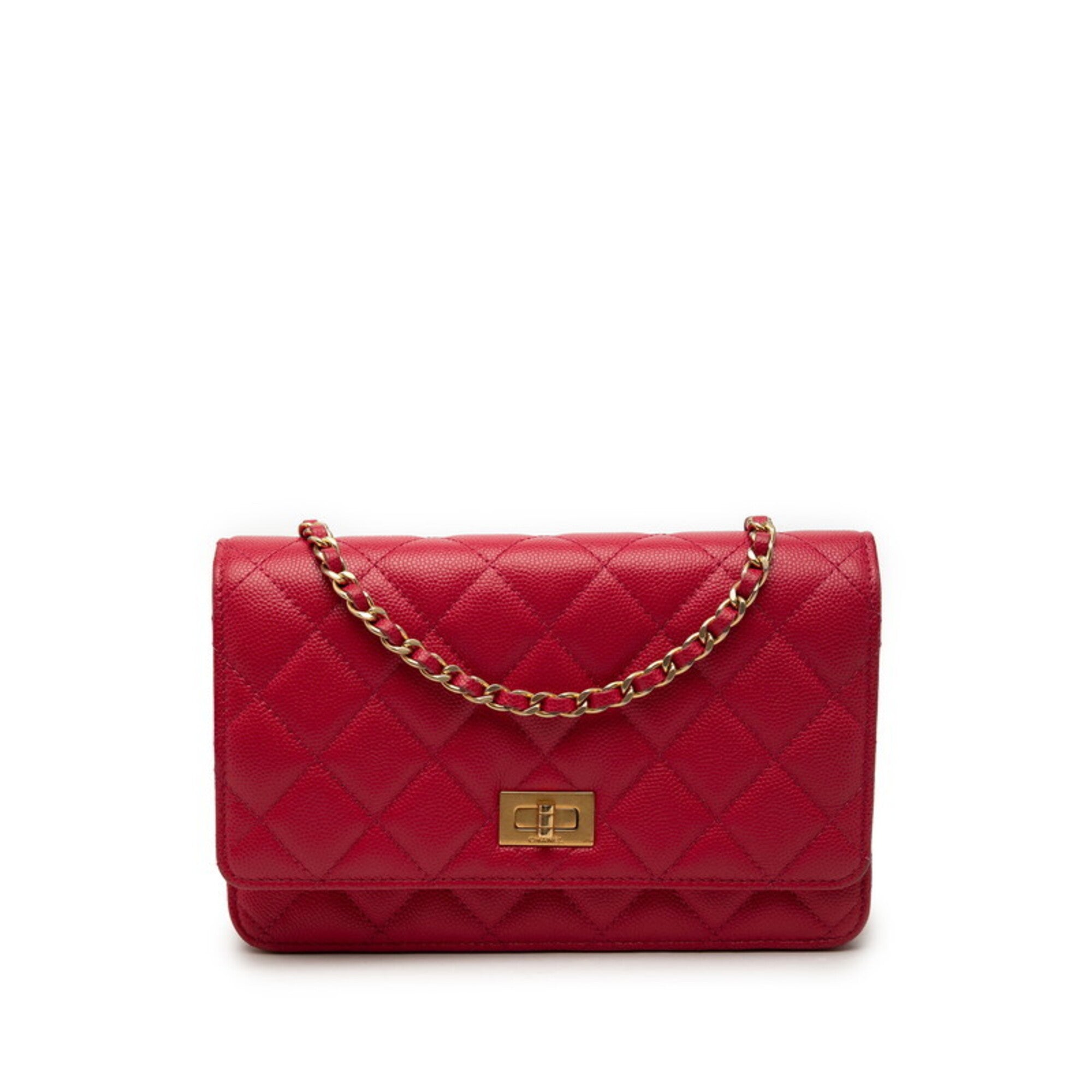 Chanel Red Color Grained Calfskin Shoulder Bag (Pre-Owned)