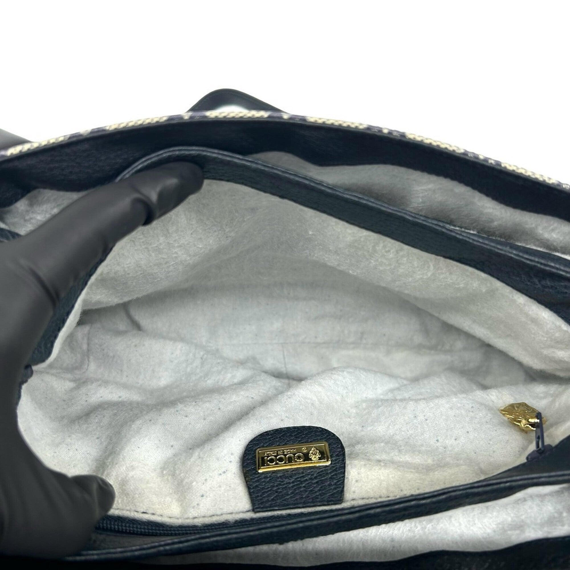 Gucci Navy Pvc Leather Handbag Shoulder Bag Tote Bag (Pre-Owned)