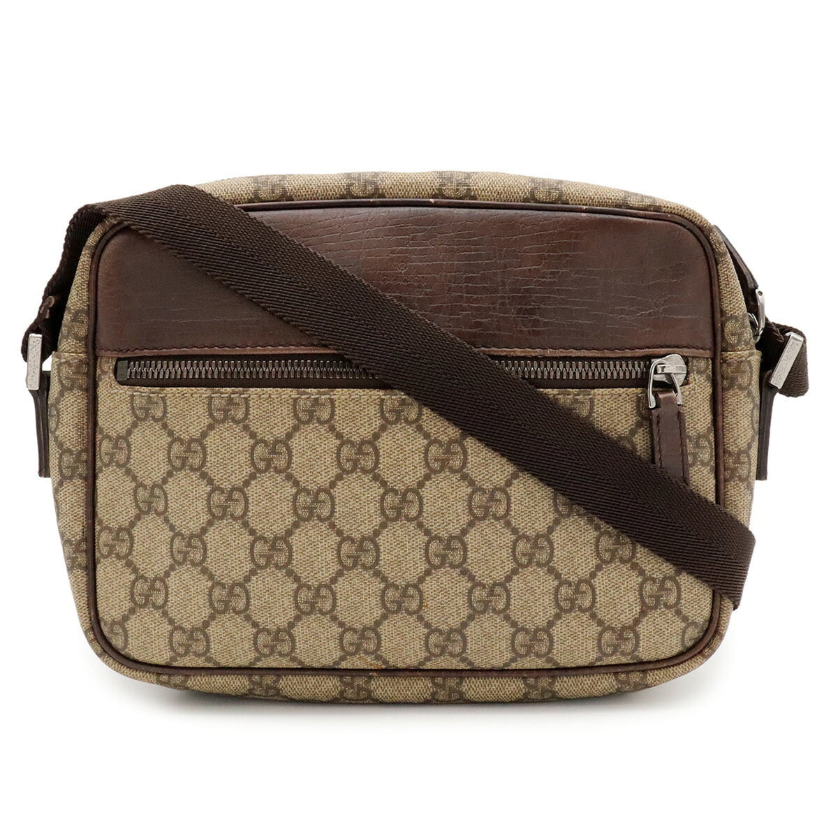Gucci Gg Plus Beige Dark Brown Khaki Gg Supreme Canvas Pvc Coated Canvas Leather Pochette Shoulder Bag (Pre-Owned)