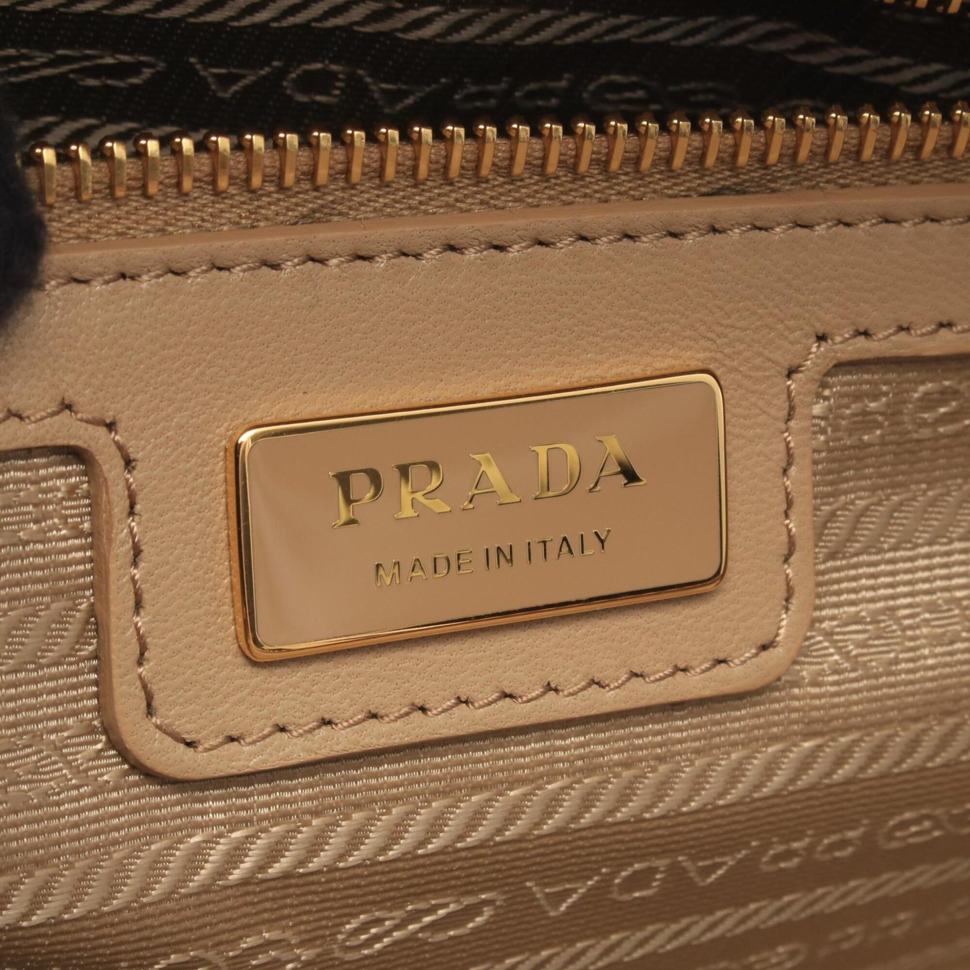 Prada Beige Blue Nylon Leather Handbag (Pre-Owned)
