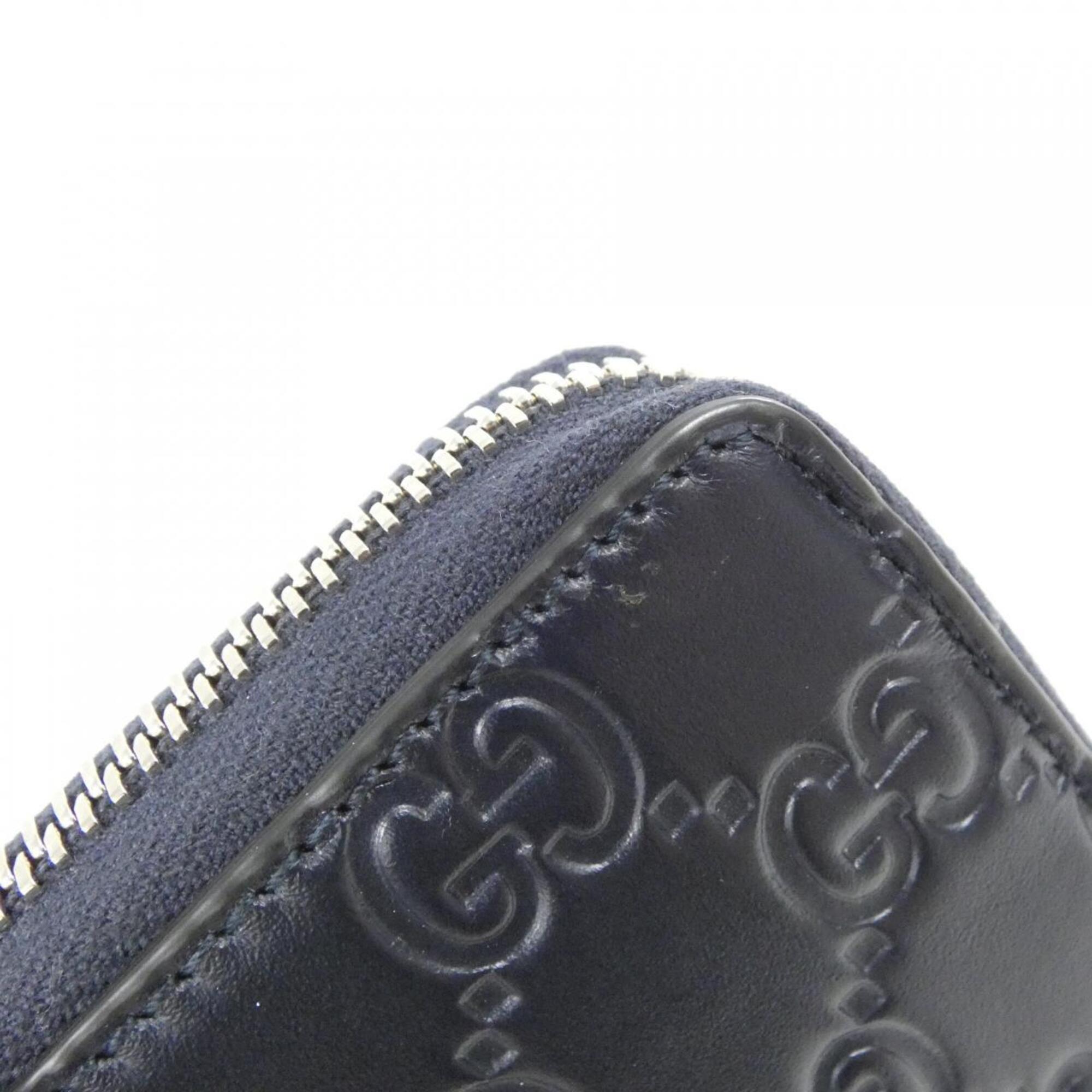 Gucci Blue Navy Leather Long Wallet (Bi-Fold) (Pre-Owned)