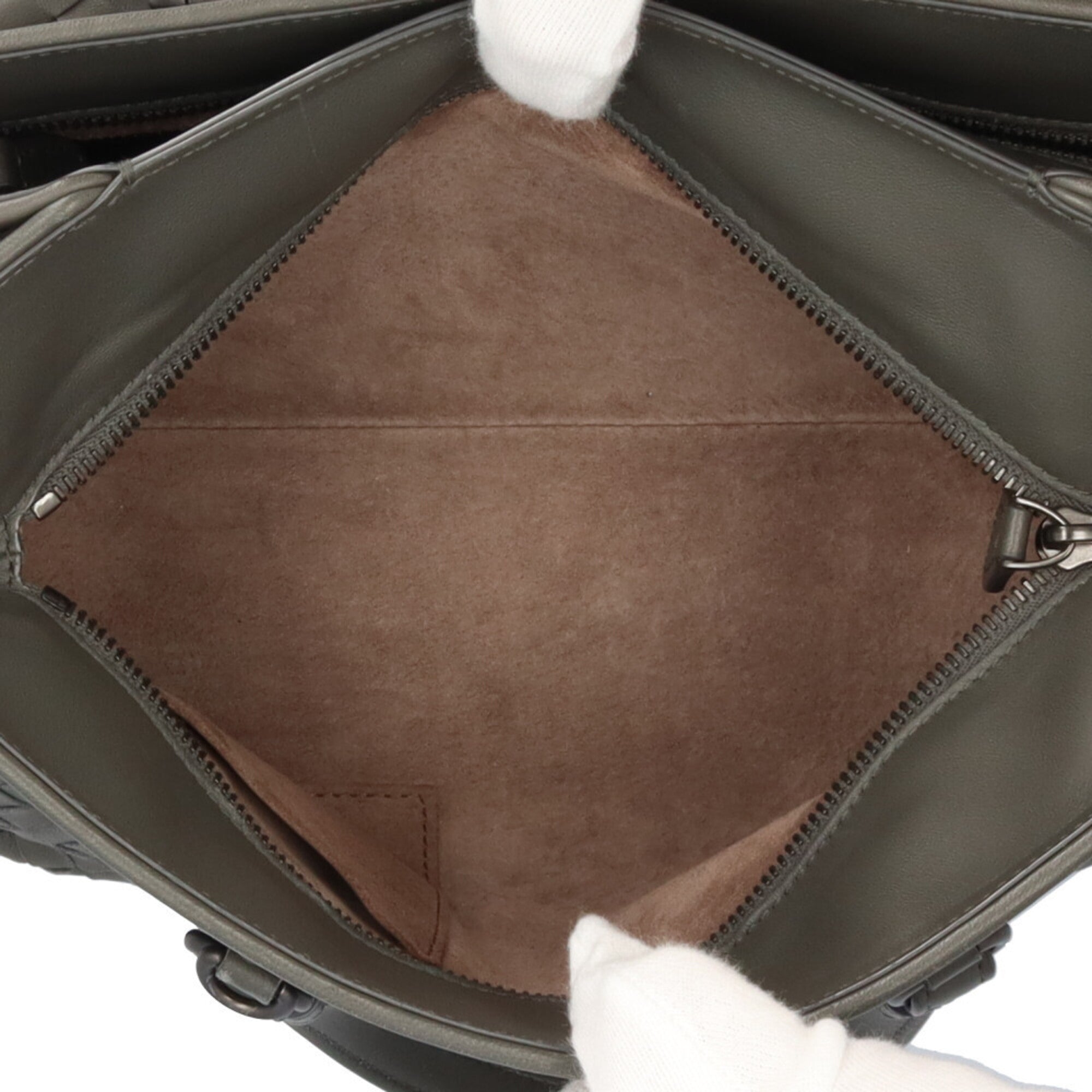 Bottega Veneta Intrecciato Gray Leather Handbag Shoulder Bag (Pre-Owned)