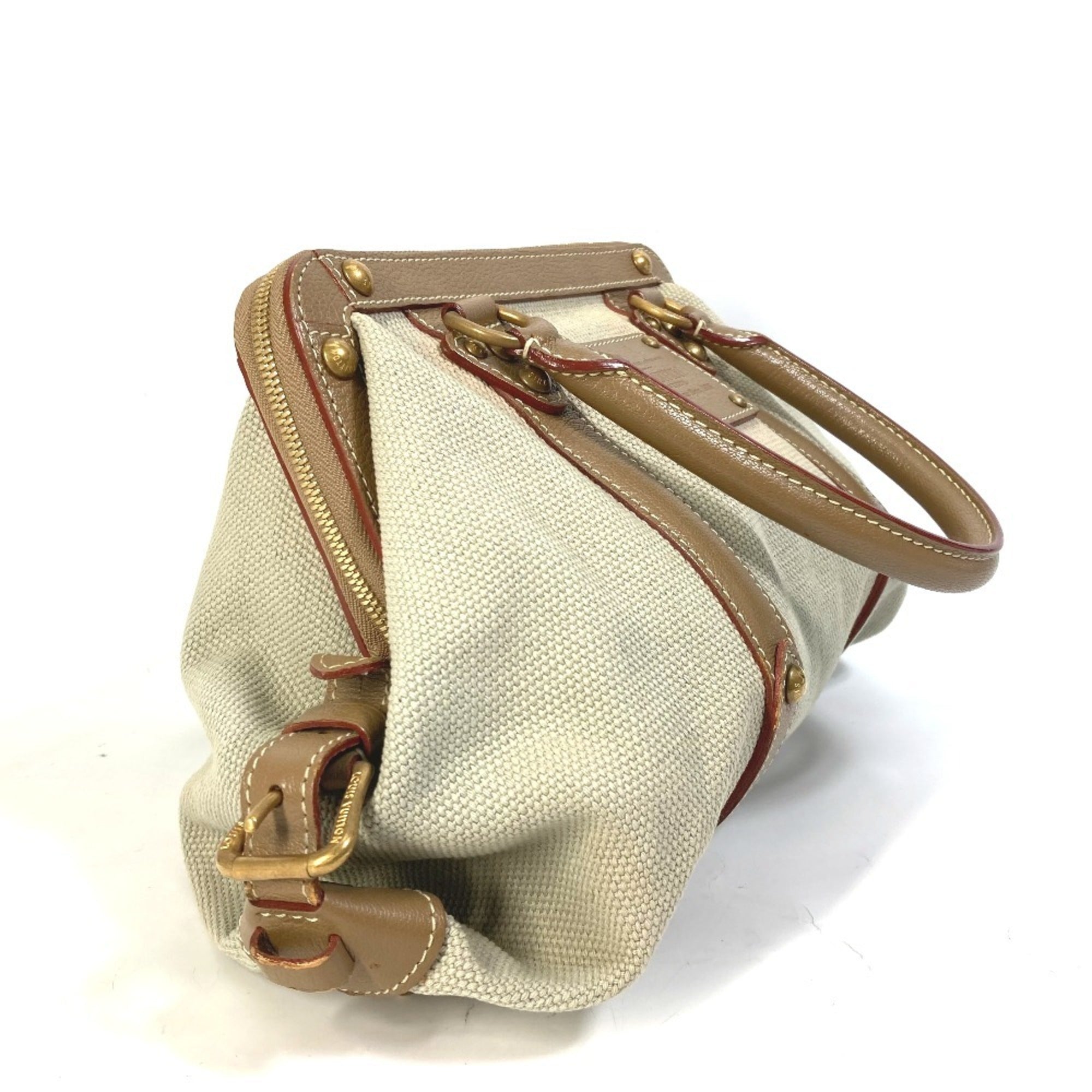 Louis Vuitton Beige Canvas Leather Handbag Shoulder Bag (Pre-Owned)