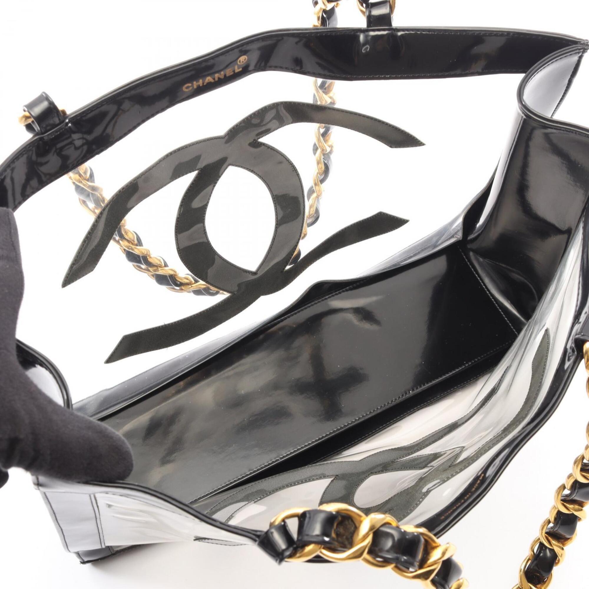 Chanel Black Clear Vinyl Patent Leather Handbag Tote Bag (Pre-Owned)