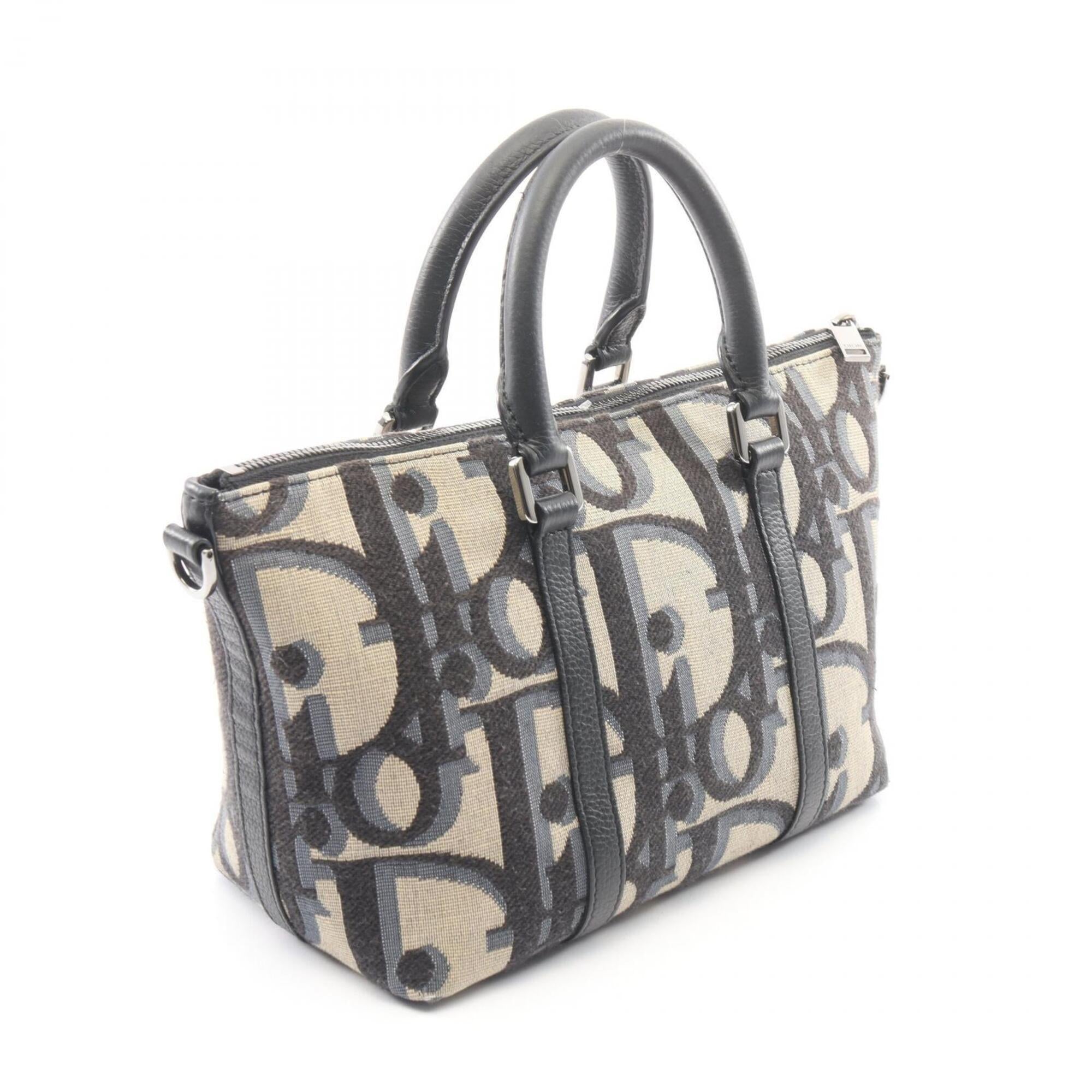 Christian Dior Beige Black Canvas Leather Handbag Weekend Bag (Pre-Owned)