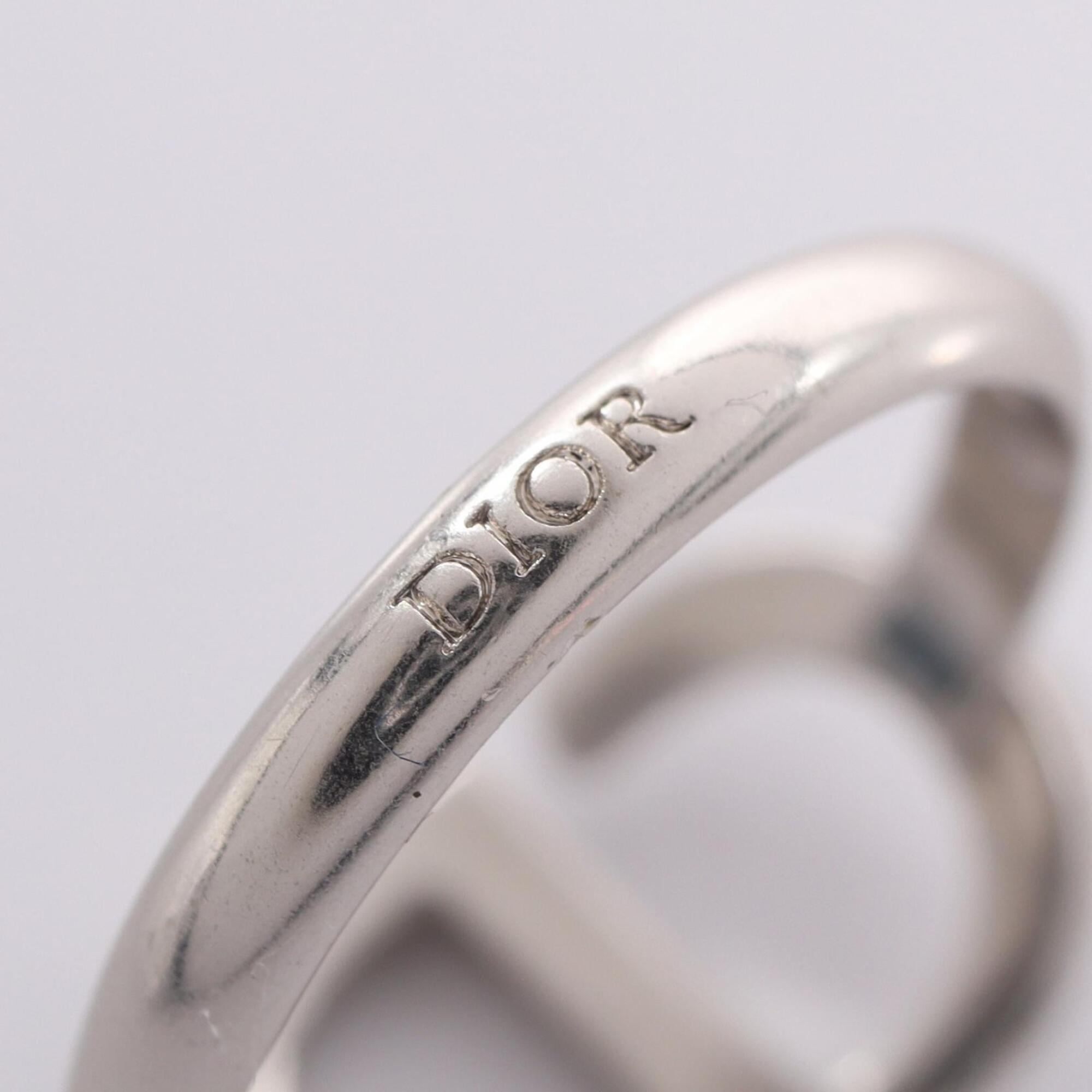Christian Dior Silver Clear Metal Rhinestone Band Ring (Pre-Owned)