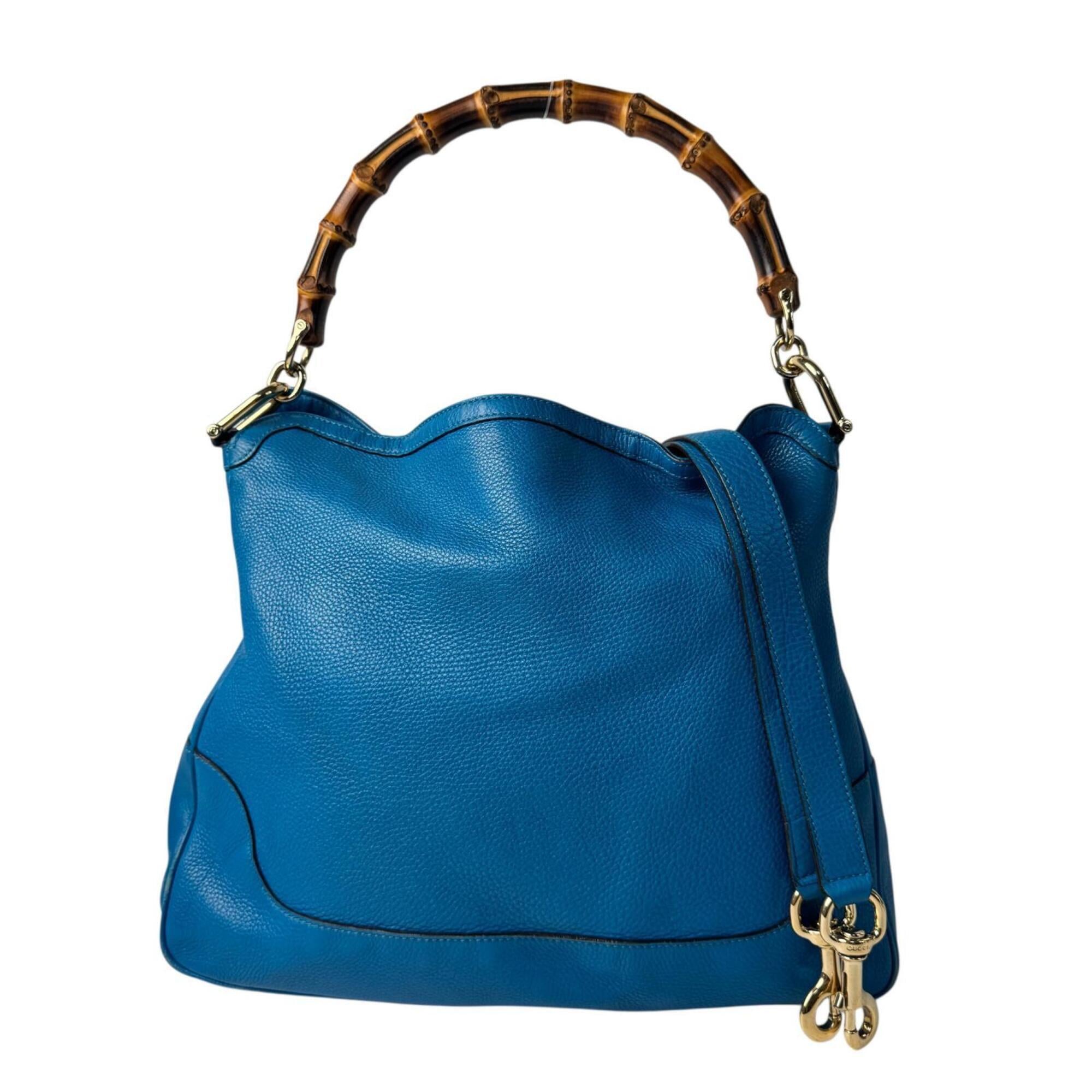 Gucci Blue Leather Bamboo Handbag Shoulder Bag (Pre-Owned)