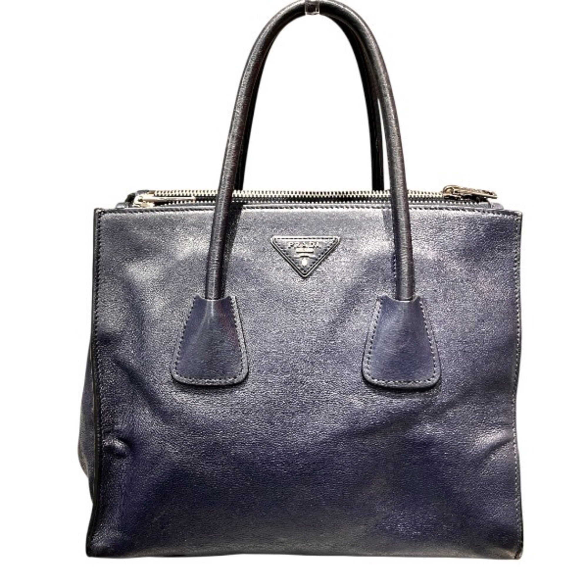 Prada Navy Leather Handbag Tote Bag (Pre-Owned)