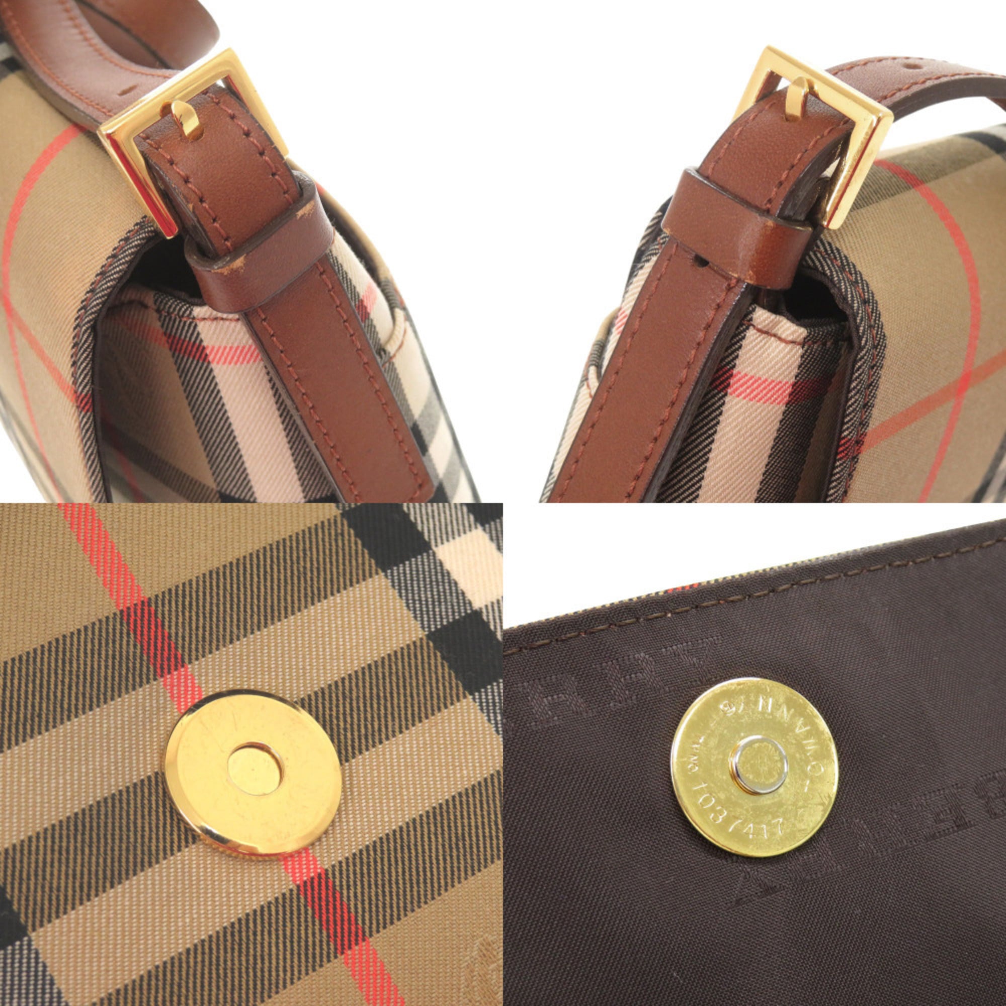 Burberry Beige Brown Canvas Shoulder Bag (Pre-Owned)