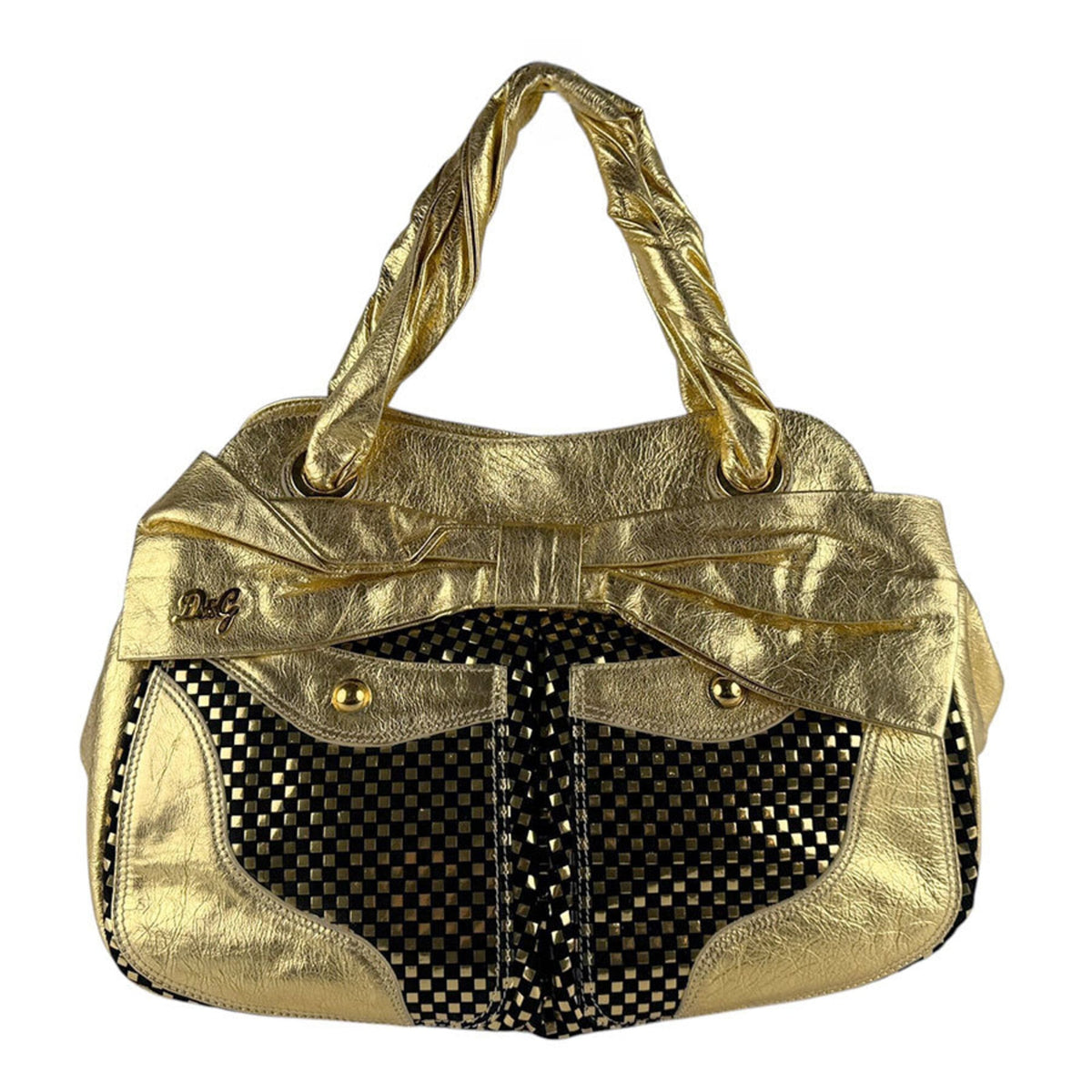Unspecified Black Gold Leather Handbag (Pre-Owned)