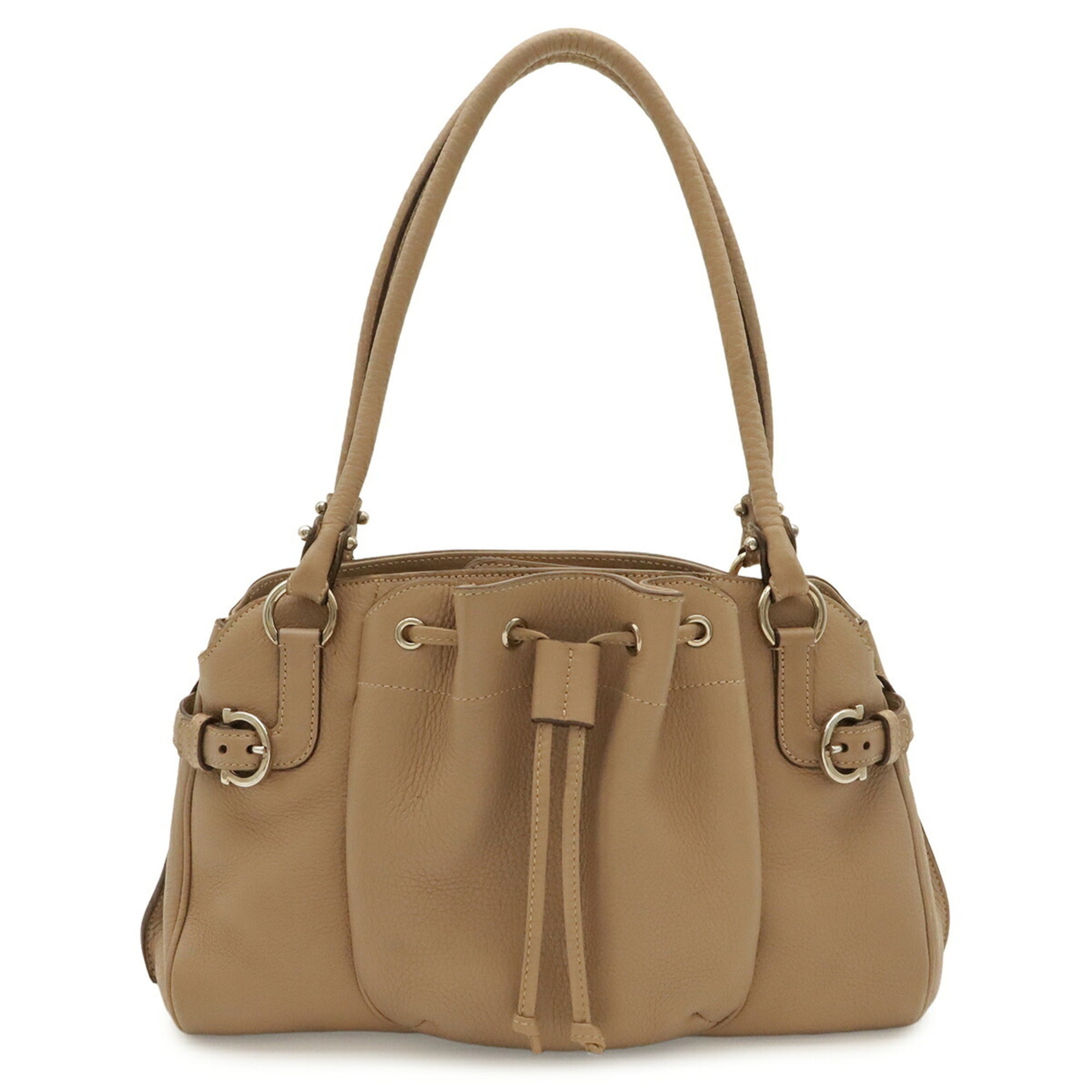 Salvatore Ferragamo Gancini Pink Beige Leather Handbag Tote Bag (Pre-Owned)