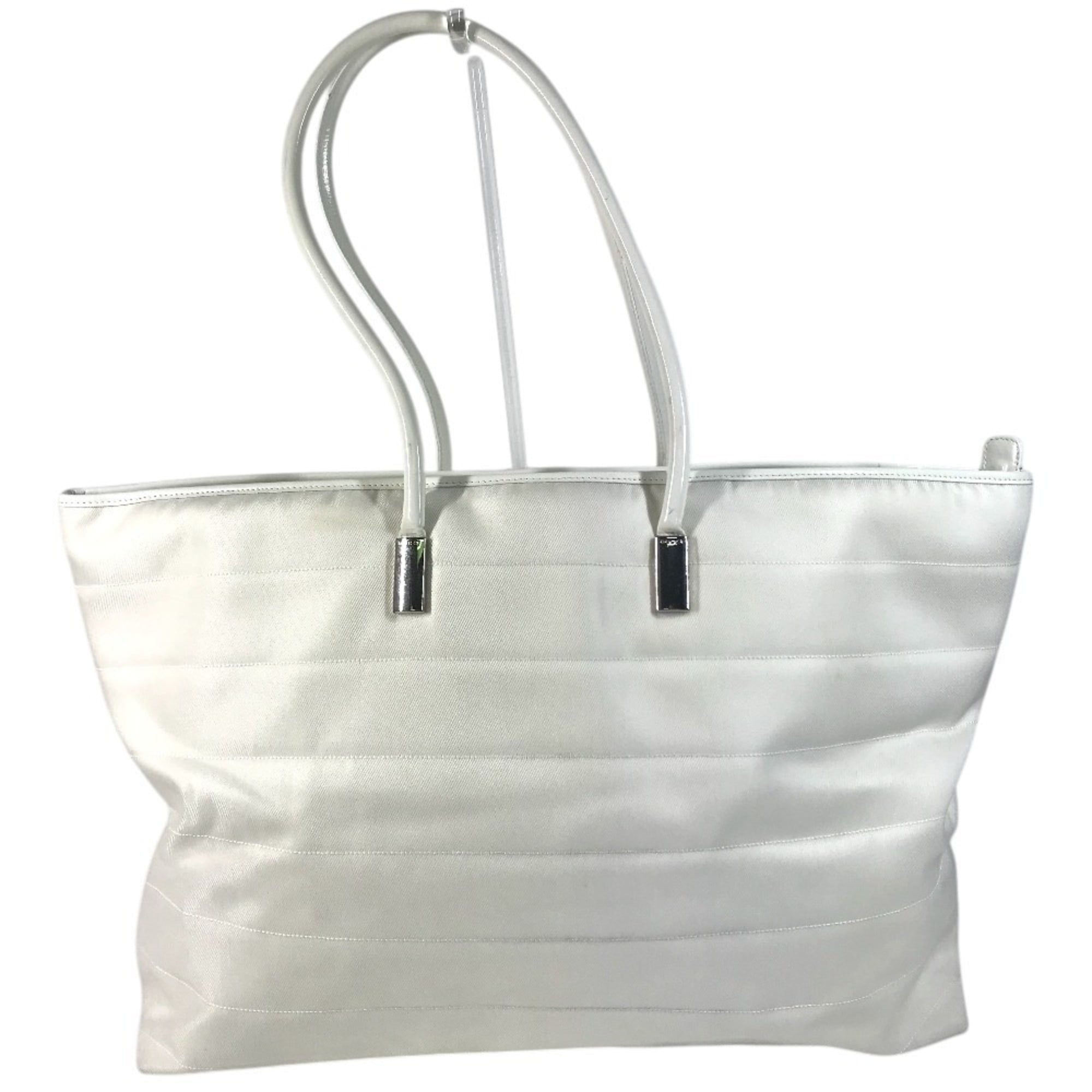 Gucci White Nylon Canvas Leather Boston Bag Shoulder Bag Tote Bag (Pre-Owned)