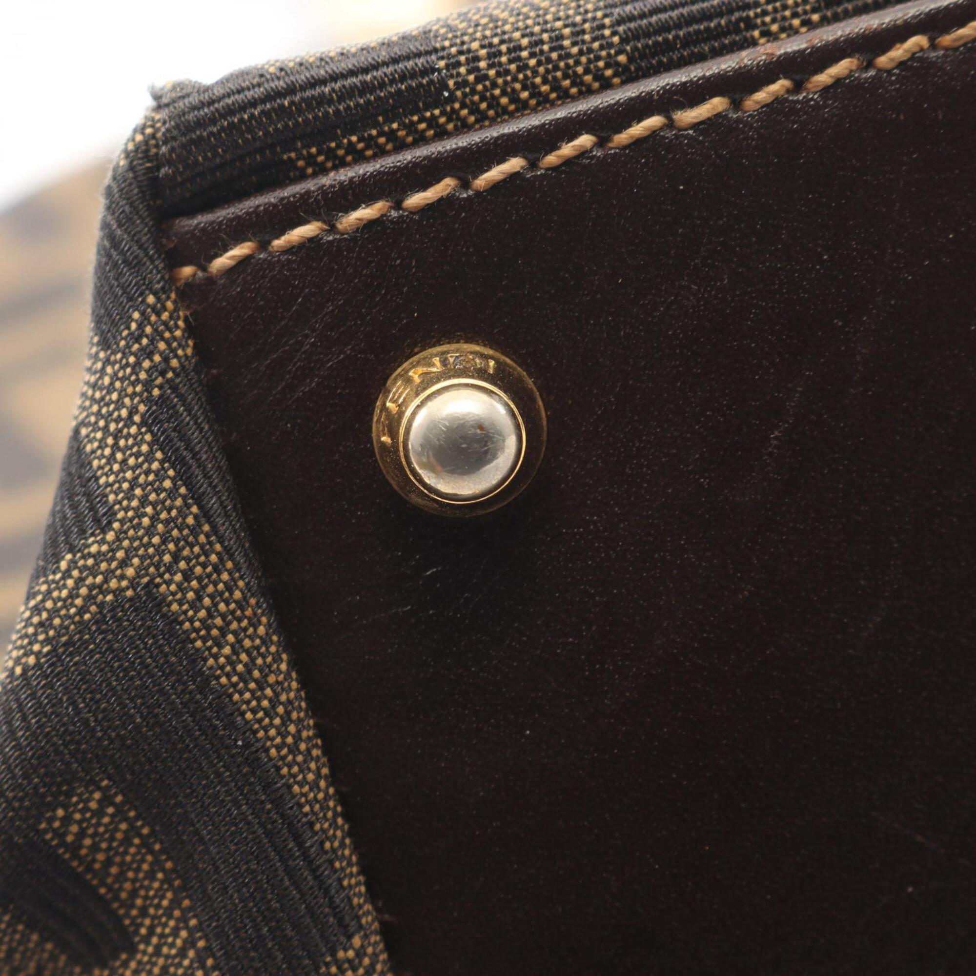 Fendi Black Brown Canvas Leather Handbag (Pre-Owned)