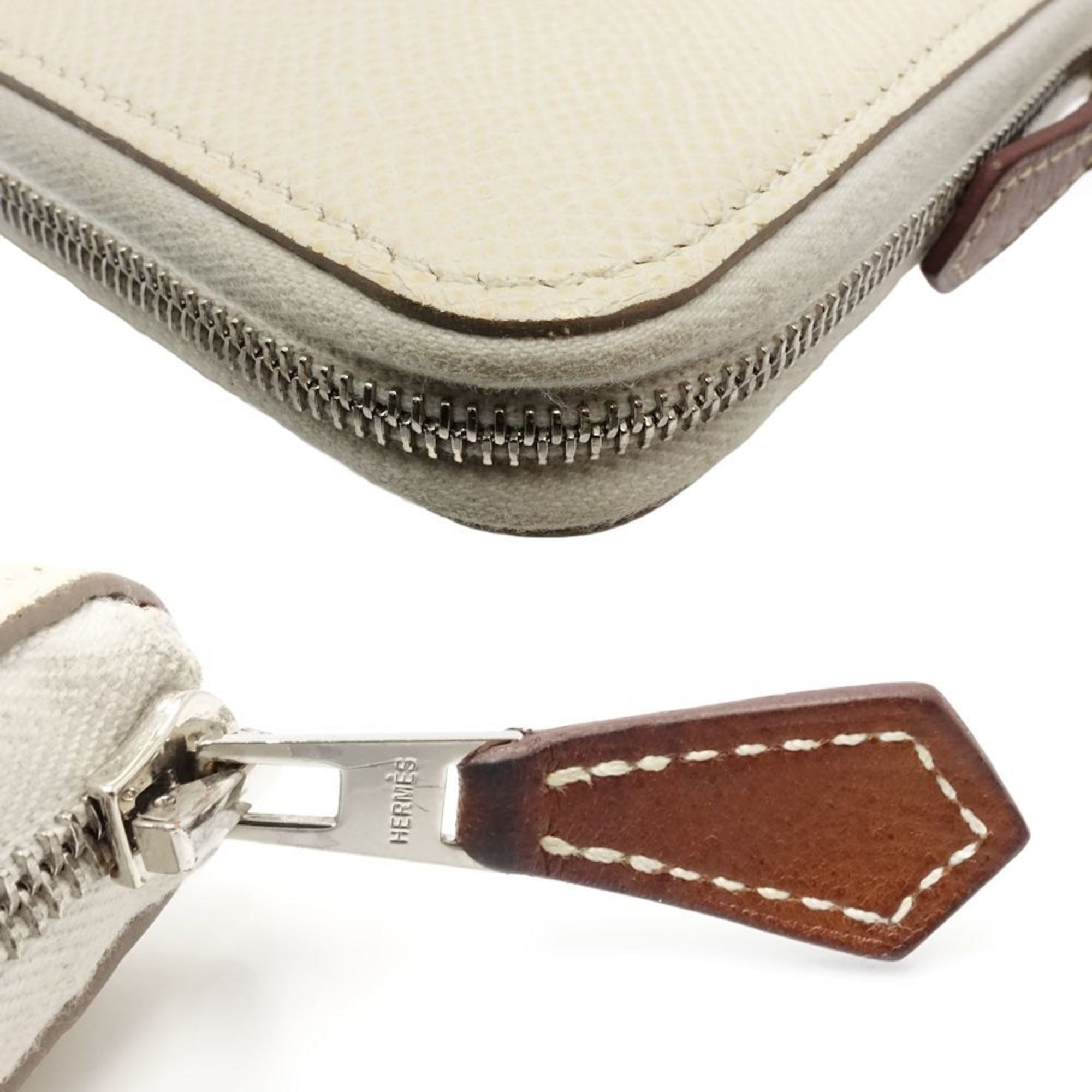 Hermes Ivory White Epsom Leather Silk Coin Purse/Coin Case (Pre-Owned)