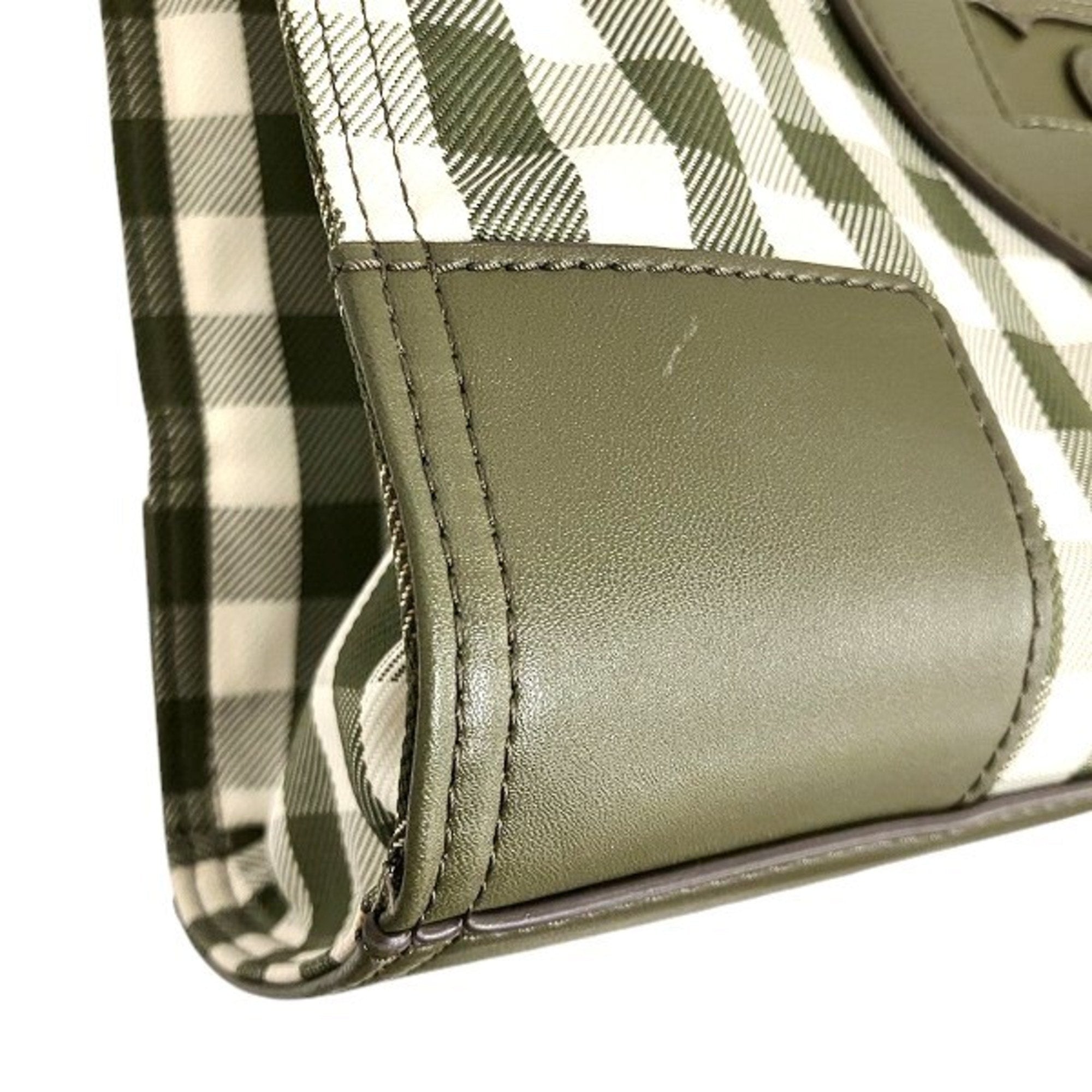 Tory Burch Green White Nylon Leather Tote Bag (Pre-Owned)