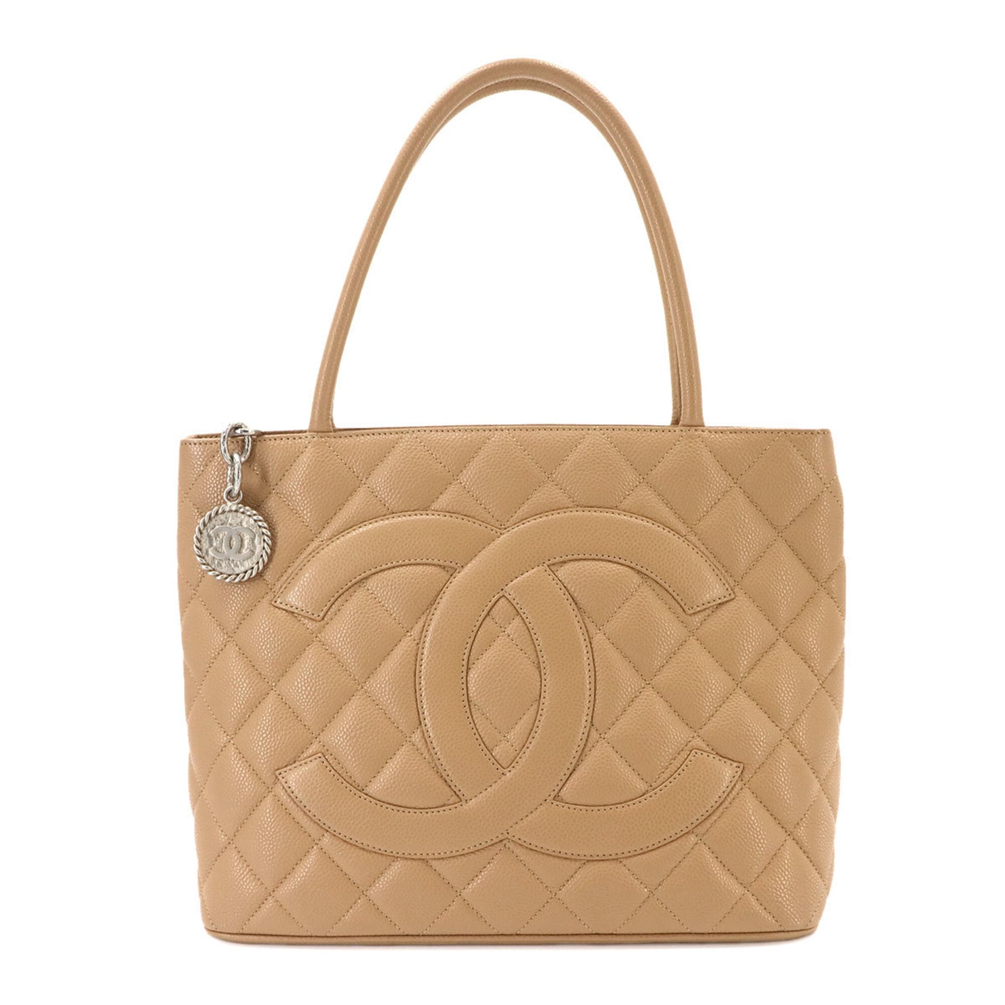 Chanel Beige Grained Calfskin Handbag Tote Bag (Pre-Owned)