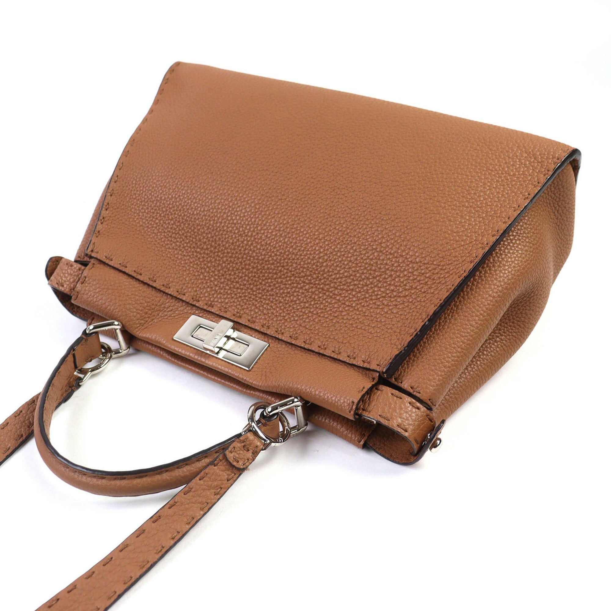 Fendi Peekaboo Brown Leather Handbag Shoulder Bag (Pre-Owned)