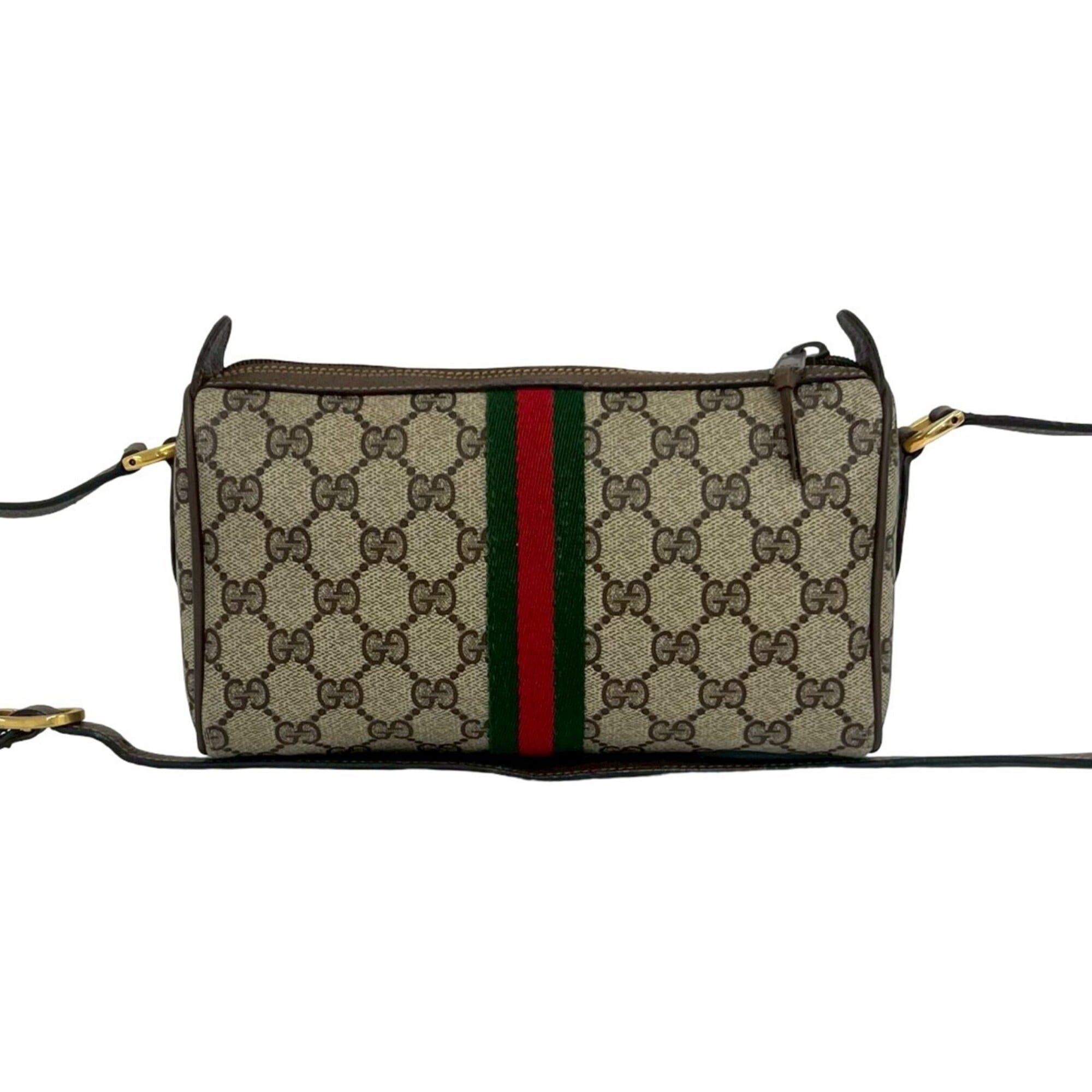 Gucci Brown Green Red Color Leather Pvc Shoulder Bag (Pre-Owned)