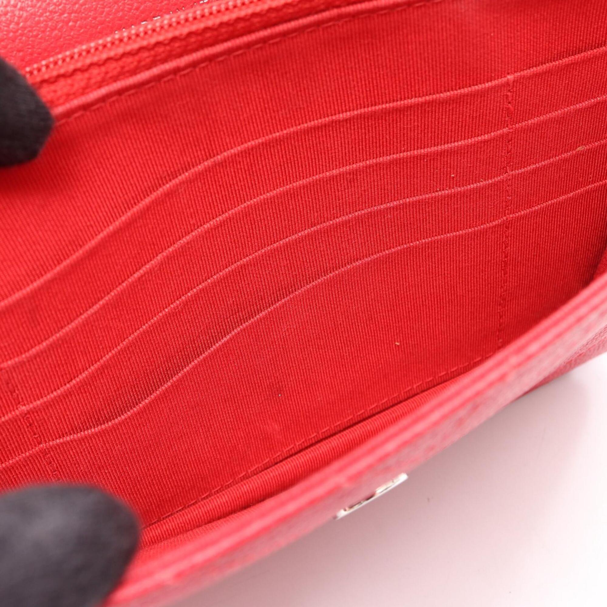 Chanel Chevron (V Stitch) Red Color Leather Handbag Shoulder Bag (Pre-Owned)