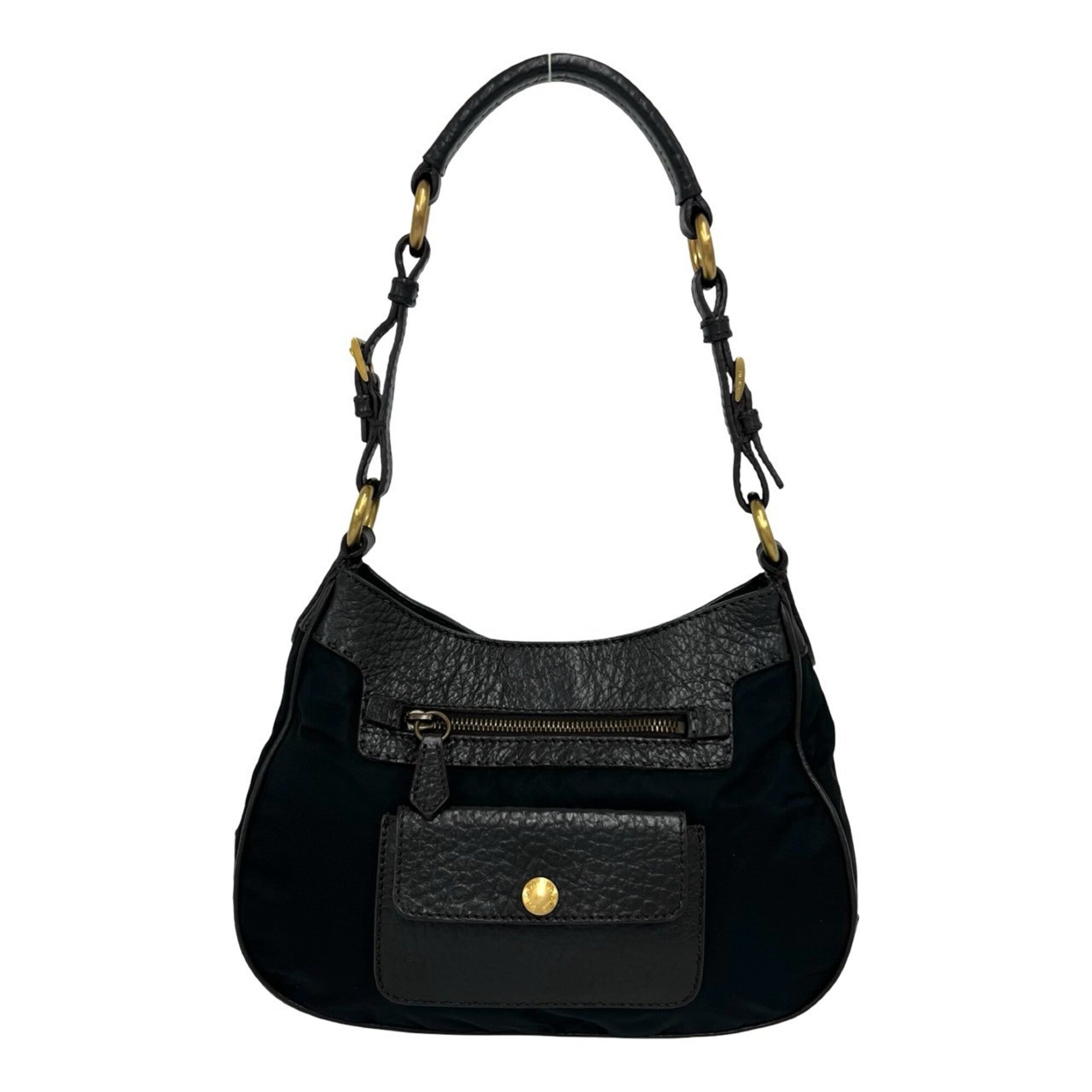 Prada Black Brown Nylon Leather Shoulder Bag Tote Bag (Pre-Owned)