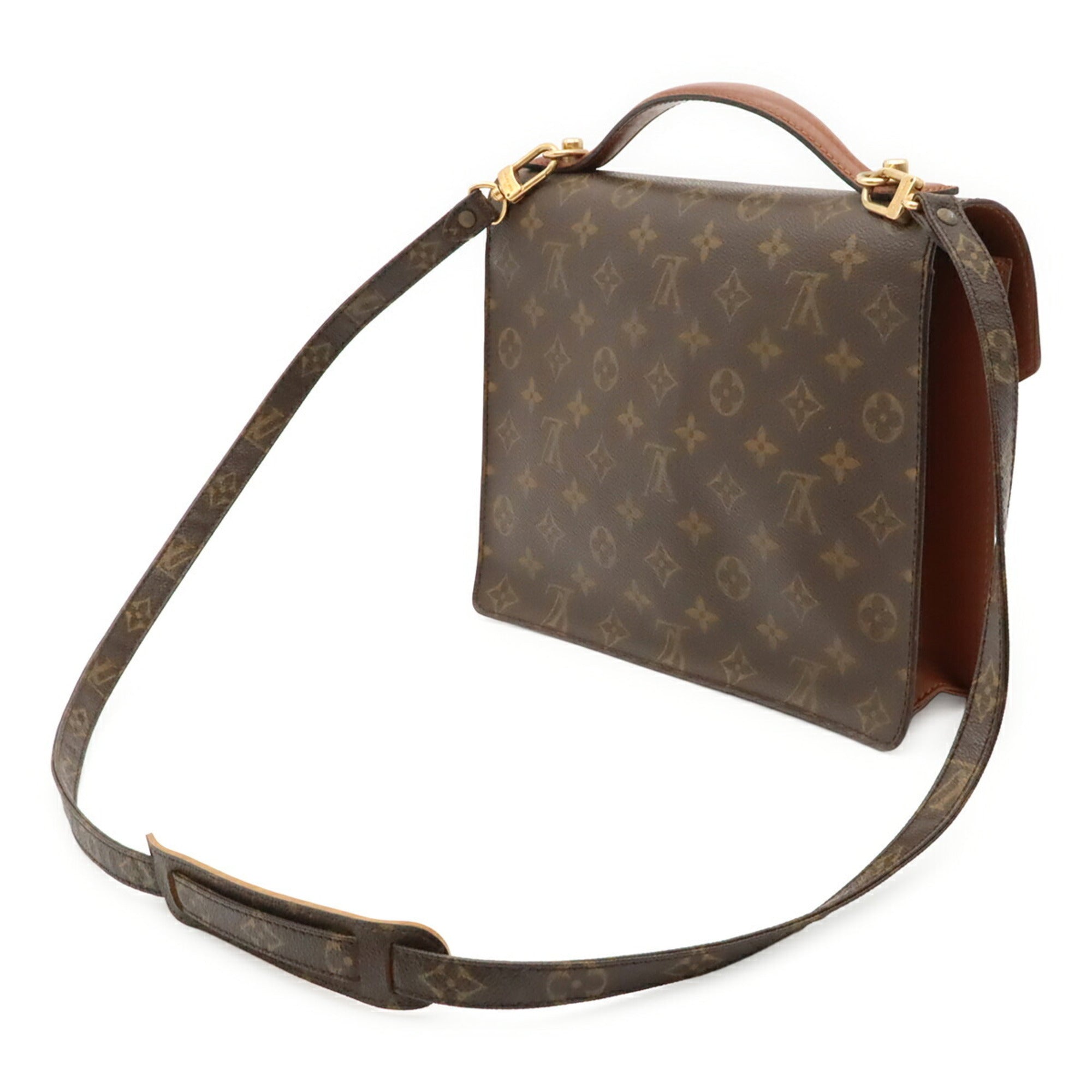 Louis Vuitton Brown Monogram Canvas Clutch Bag Handbag Shoulder Bag (Pre-Owned)