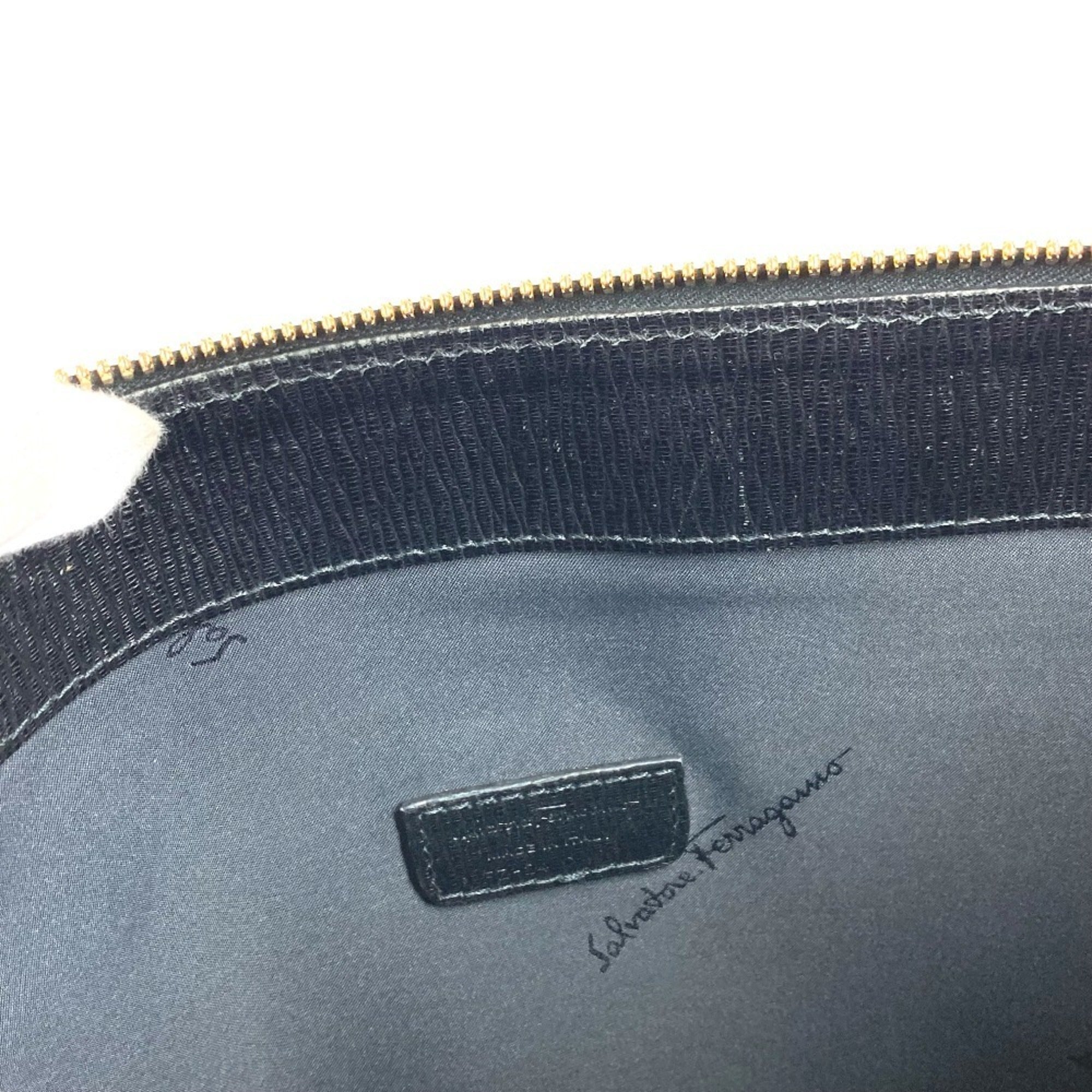 Salvatore Ferragamo Black Leather Clutch Bag Handbag Pouch (Pre-Owned)