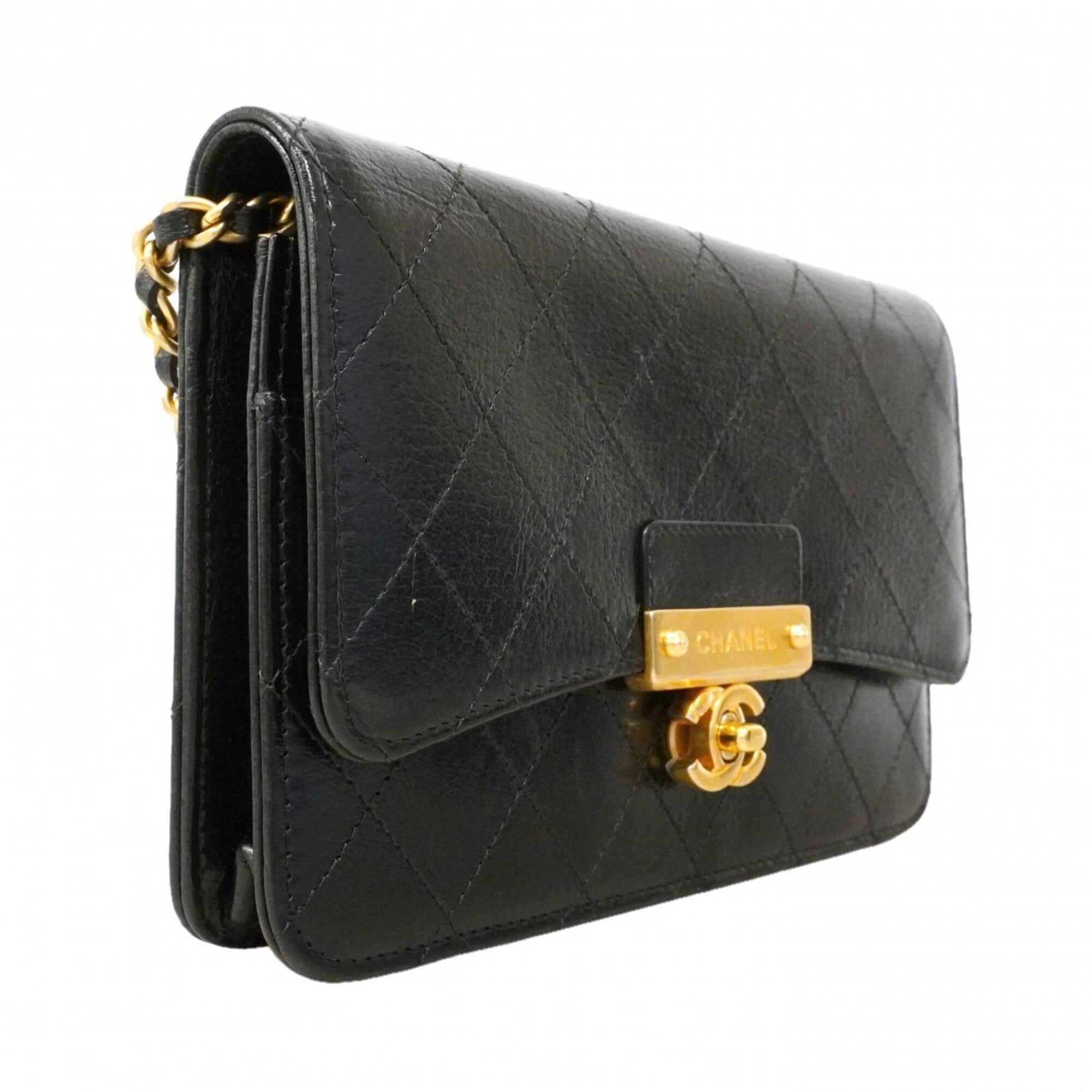 Chanel Black Leather Chain/Shoulder Wallet (Pre-Owned)