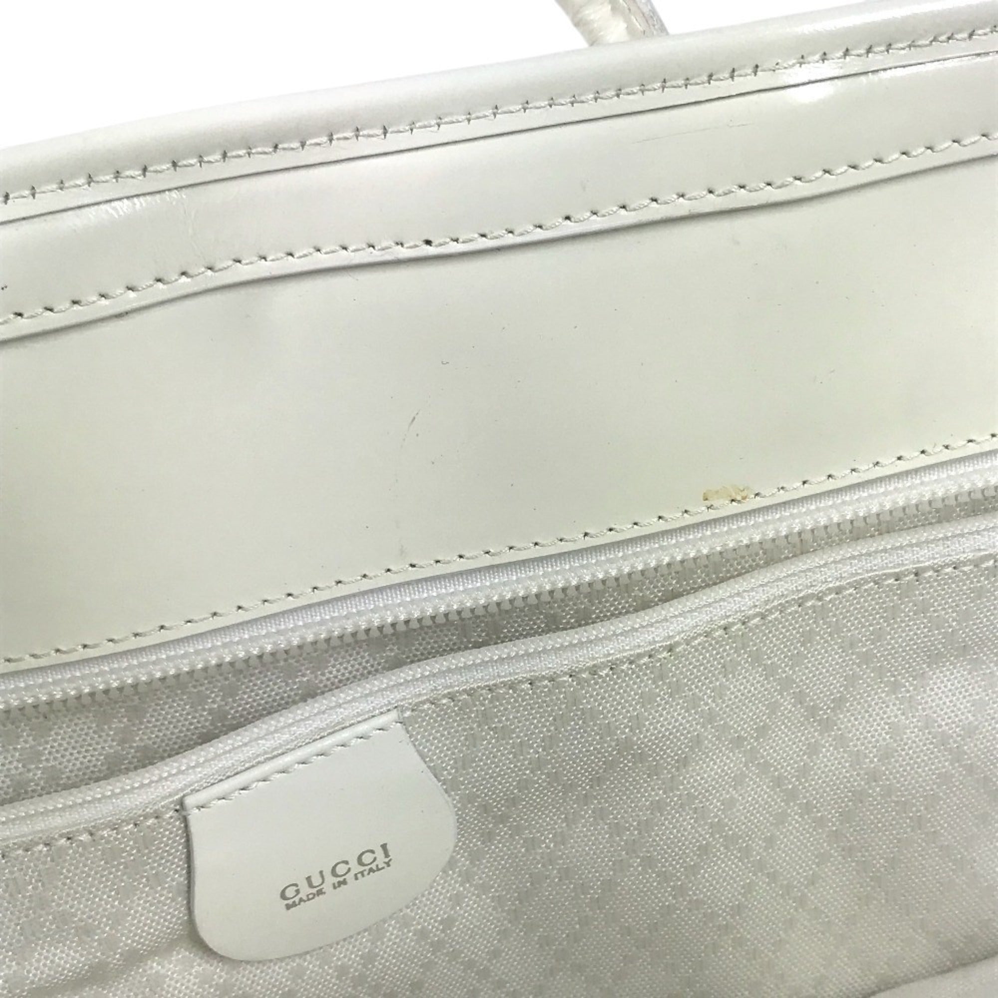 Gucci White Nylon Canvas Leather Boston Bag Shoulder Bag Tote Bag (Pre-Owned)