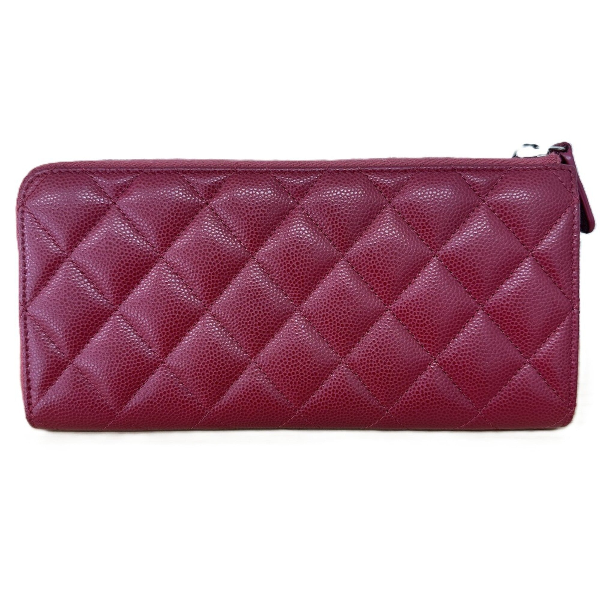 Chanel Matelasse Red Color Grained Calfskin Long Wallet (Bi-Fold) (Pre-Owned)