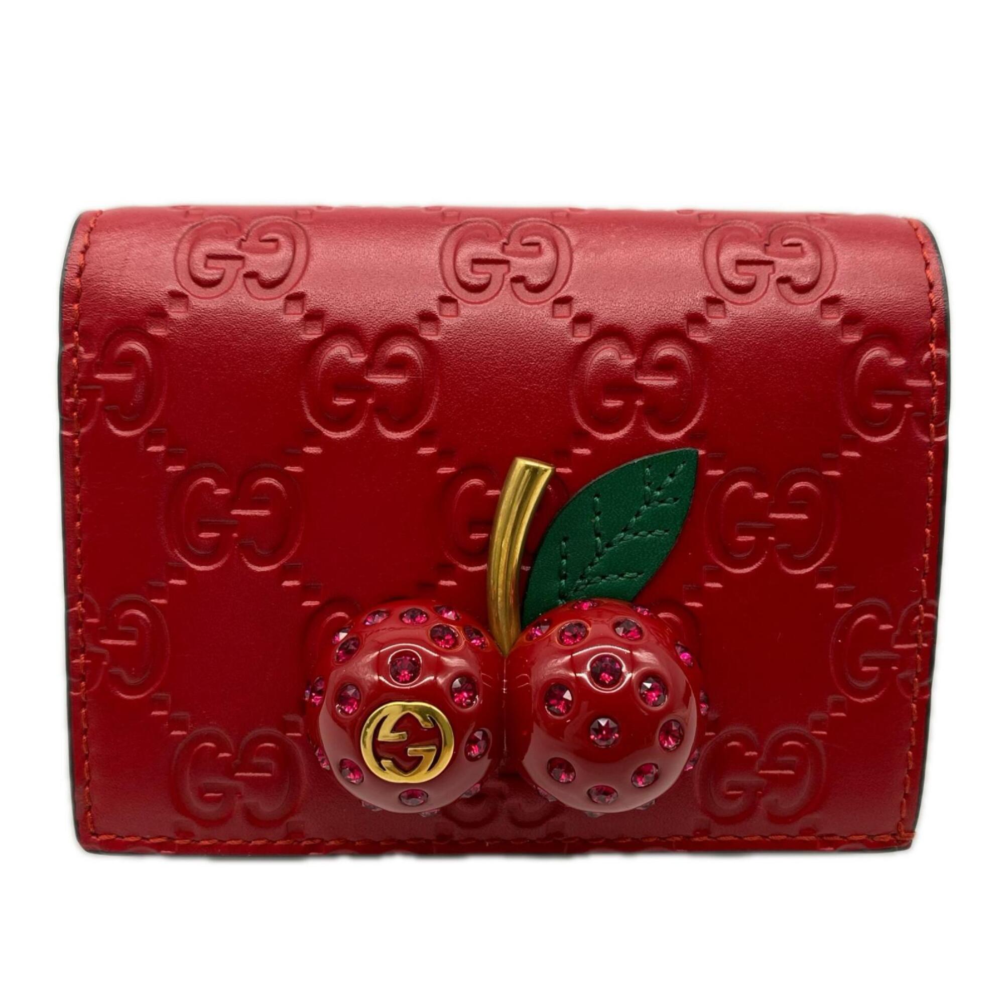 Gucci Gg Supreme Green Red Color Leather Wallet (Bi-Fold) (Pre-Owned)