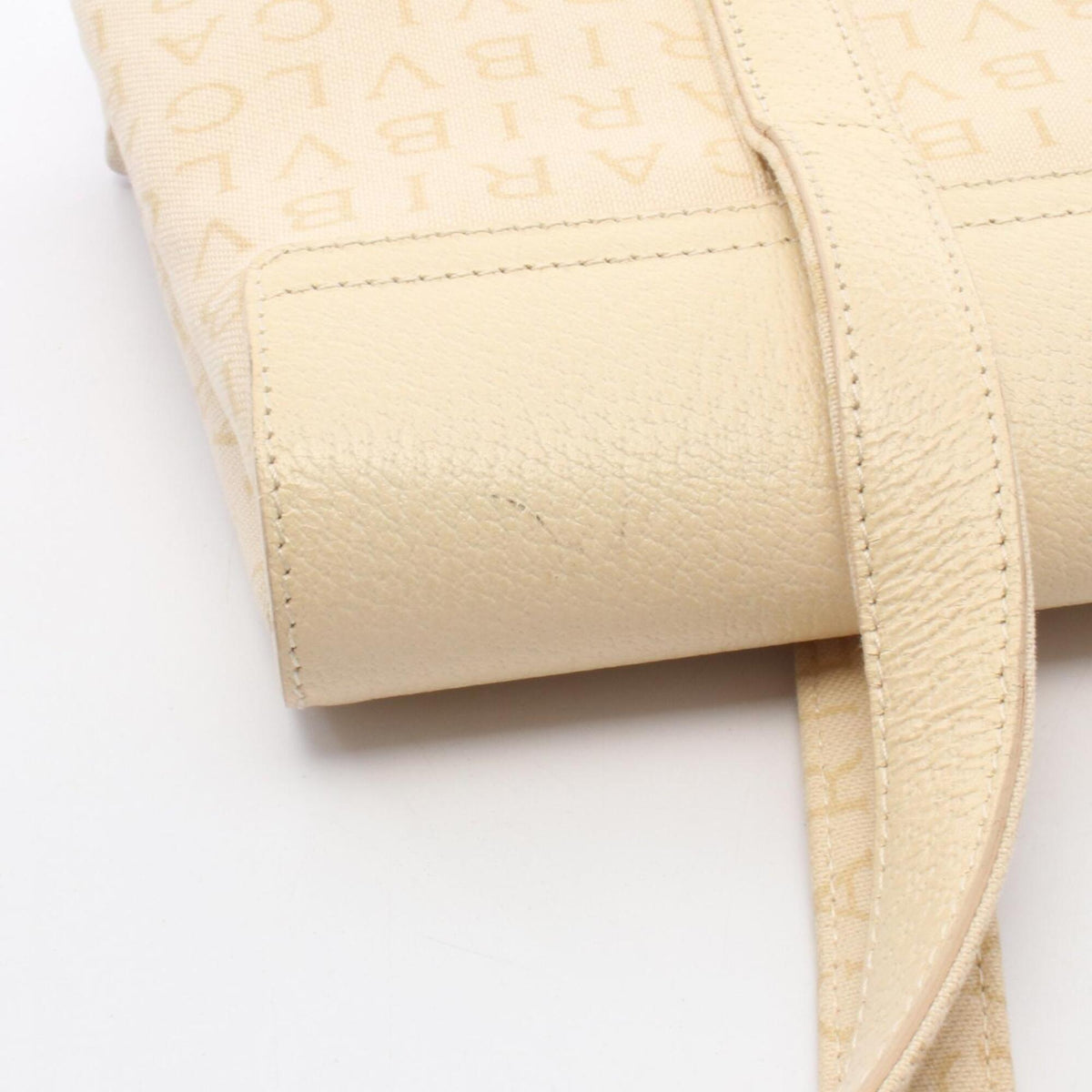 Bvlgari Logomania Beige Ivory Canvas Leather Handbag (Pre-Owned)
